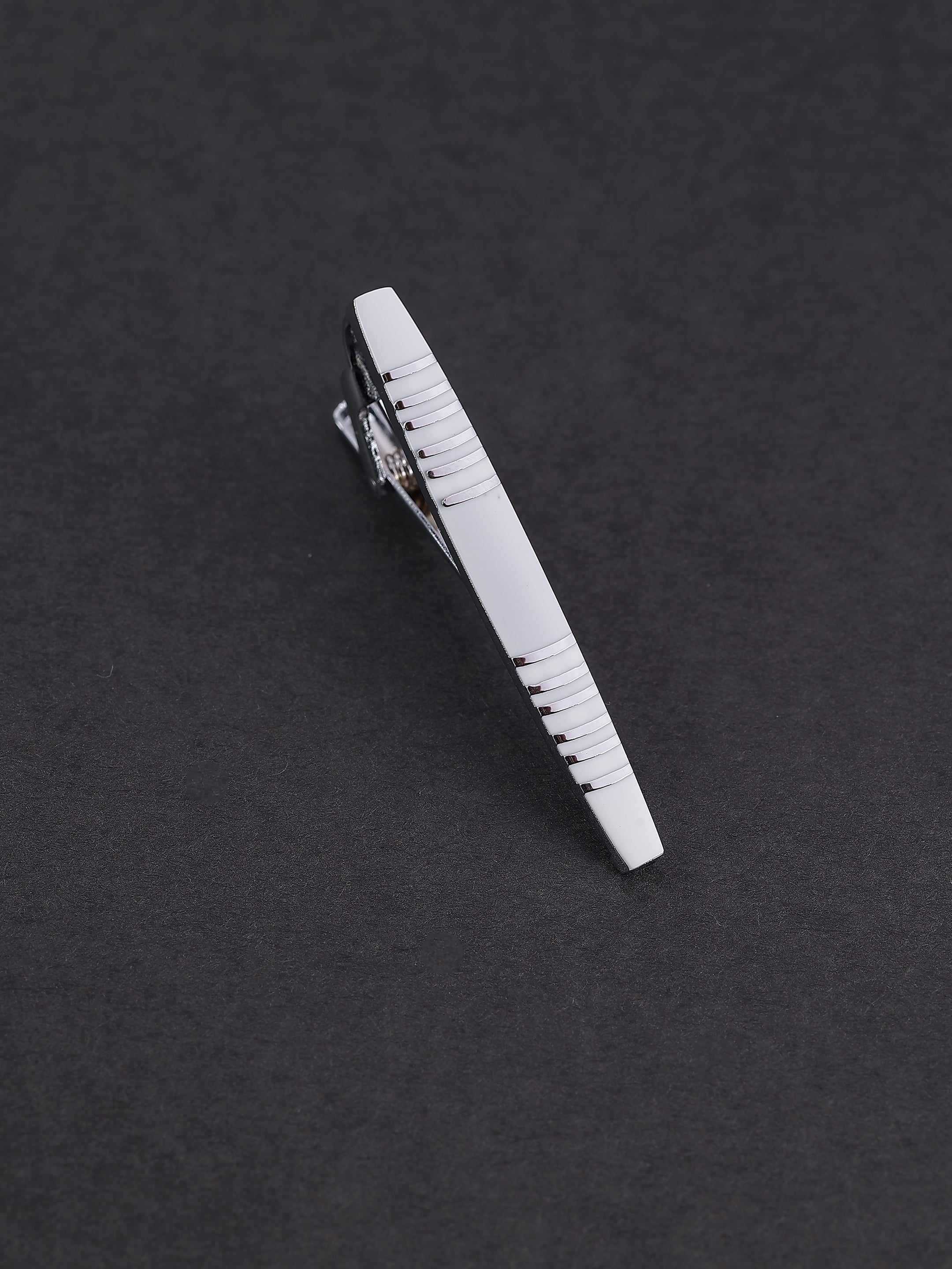 Silver Enamel Ribbed Accent Tie Pin