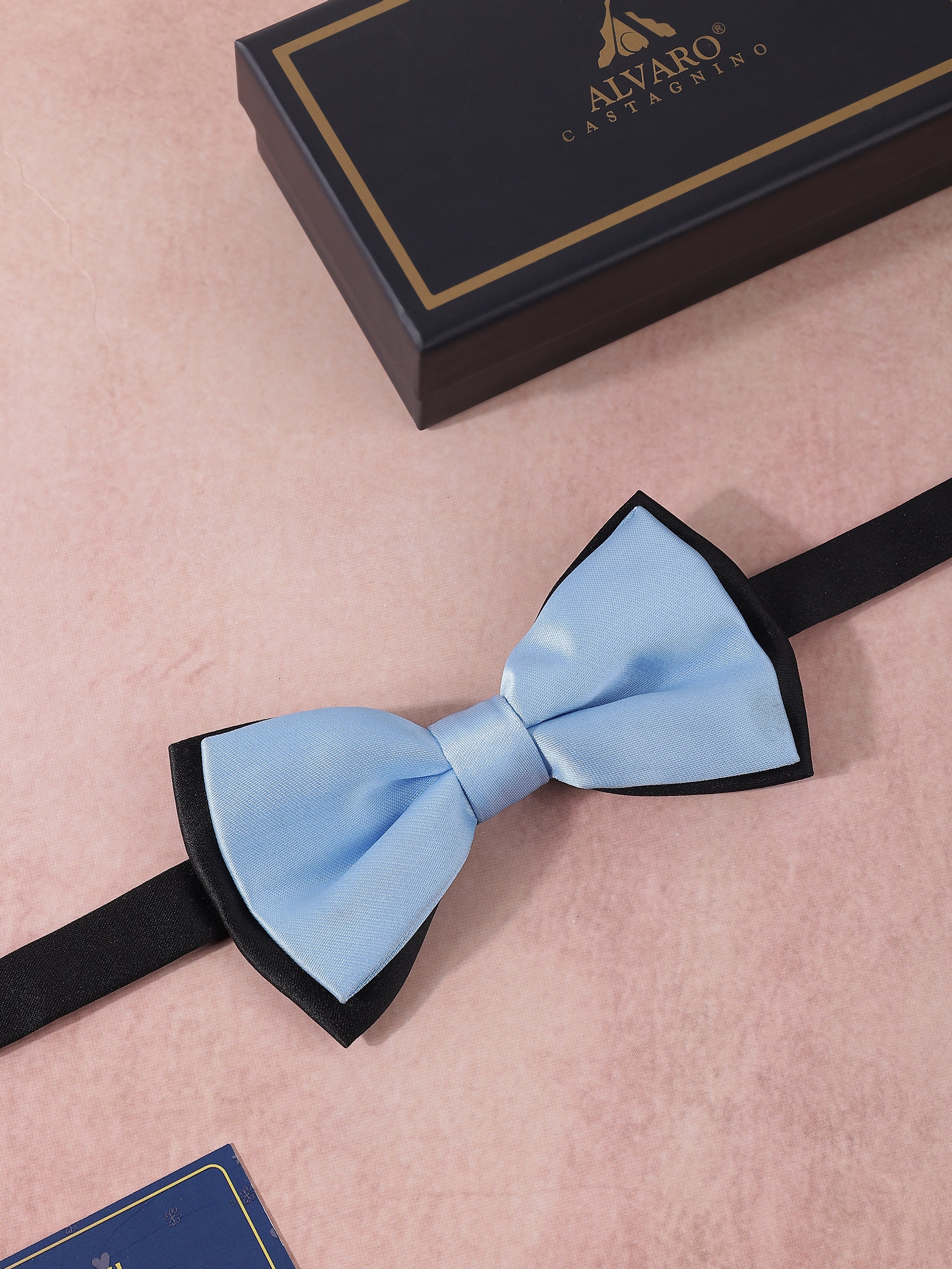 Sky Blue and Black Dual-Layer Bow Tie