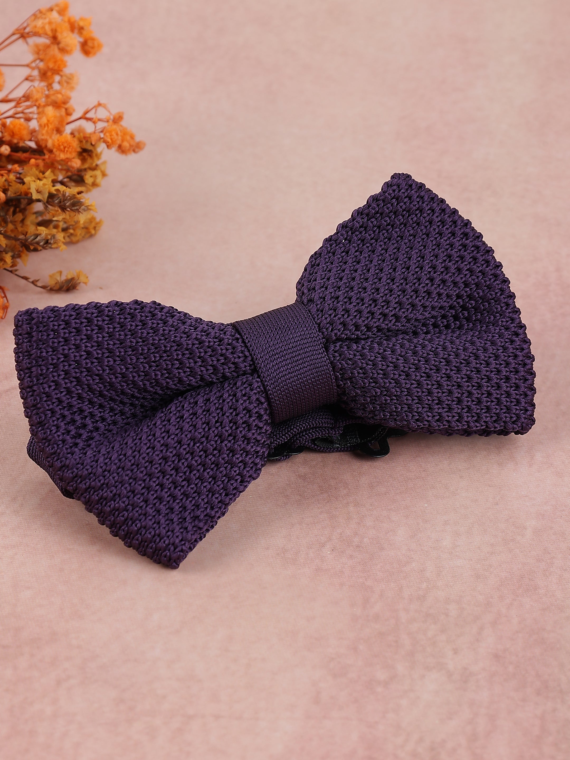 Deep Purple Textured Knit Bow Ti
