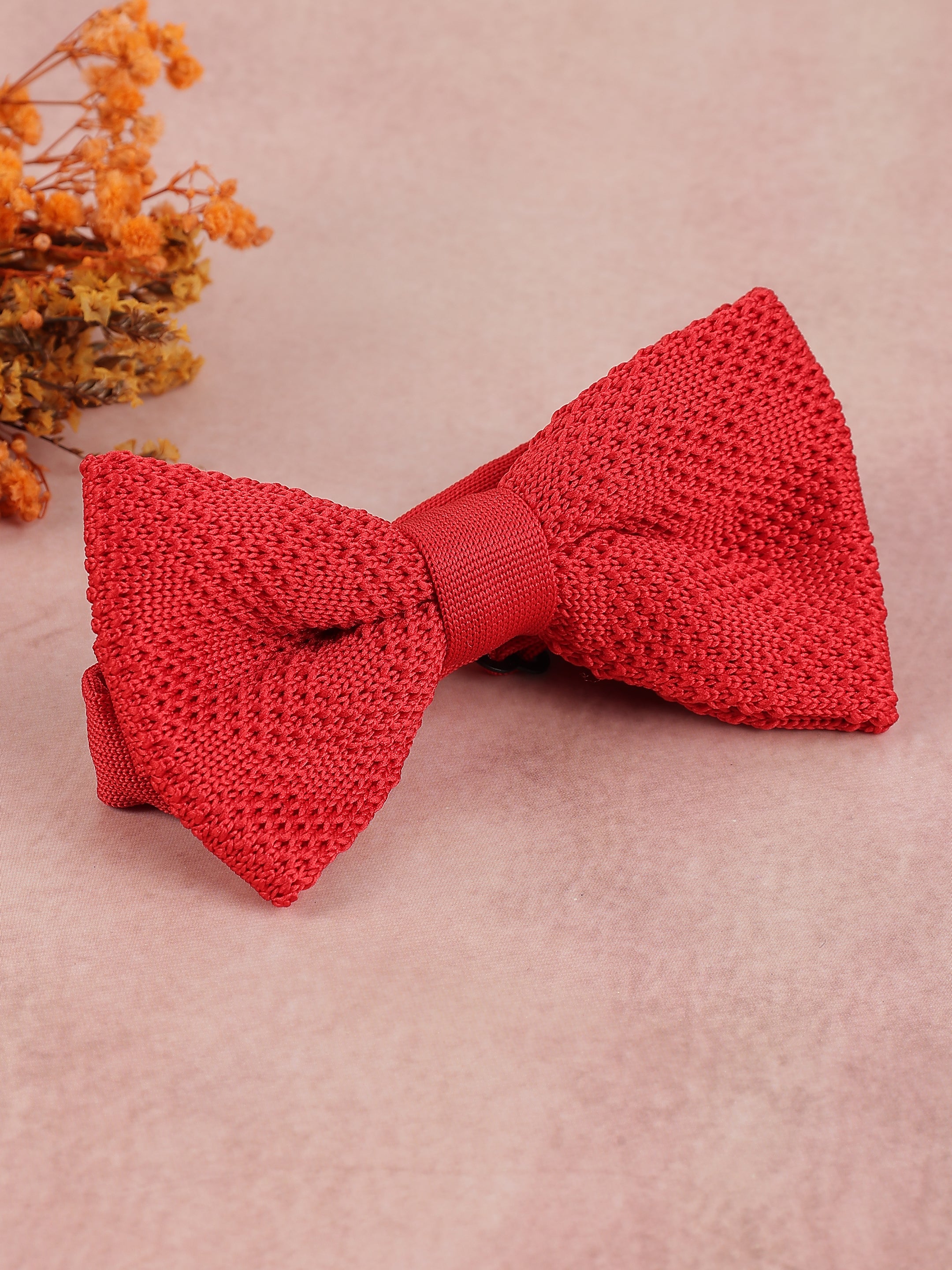 Vibrant Red Textured Knit Bow Tie