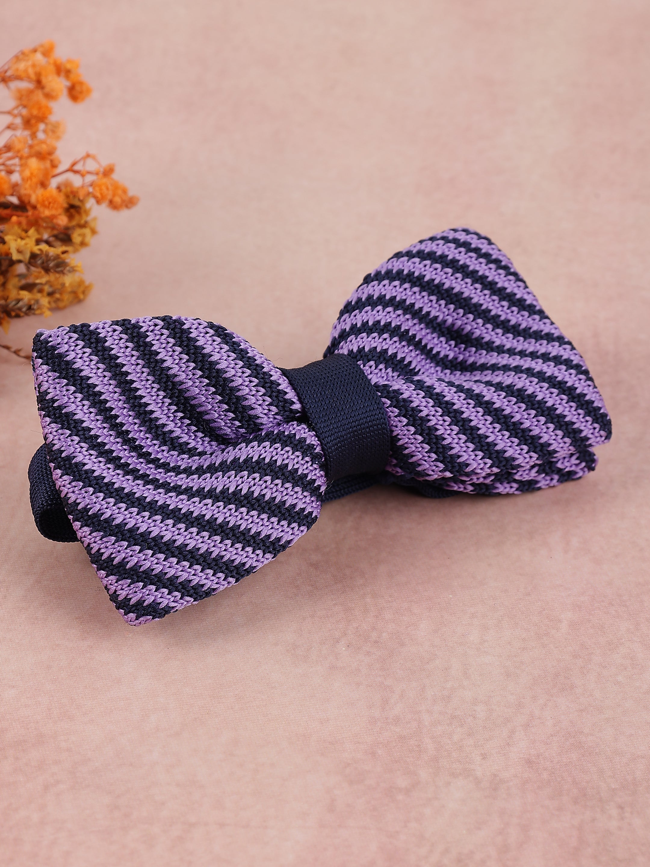 Purple and Navy Zig-Zag Knit Bow Tie