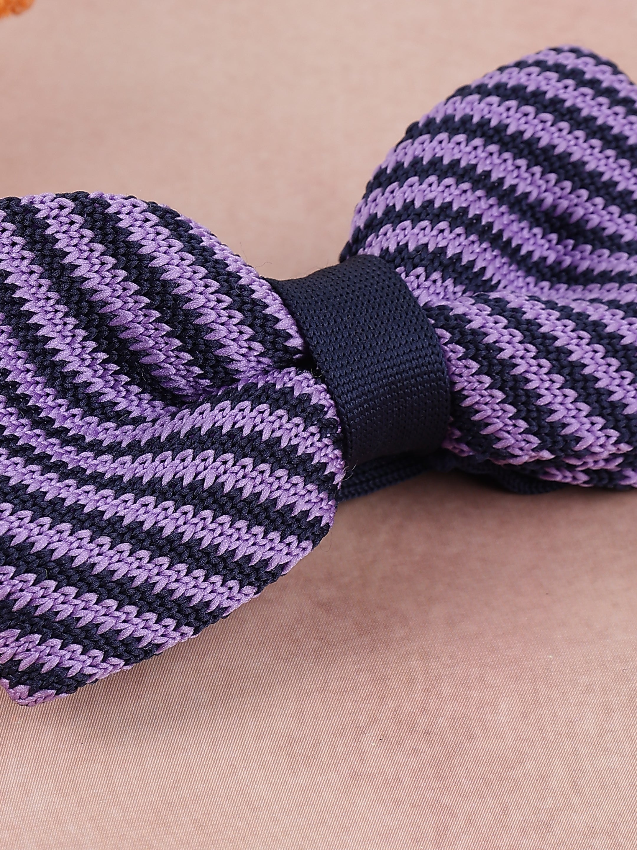 Purple and Navy Zig-Zag Knit Bow Tie