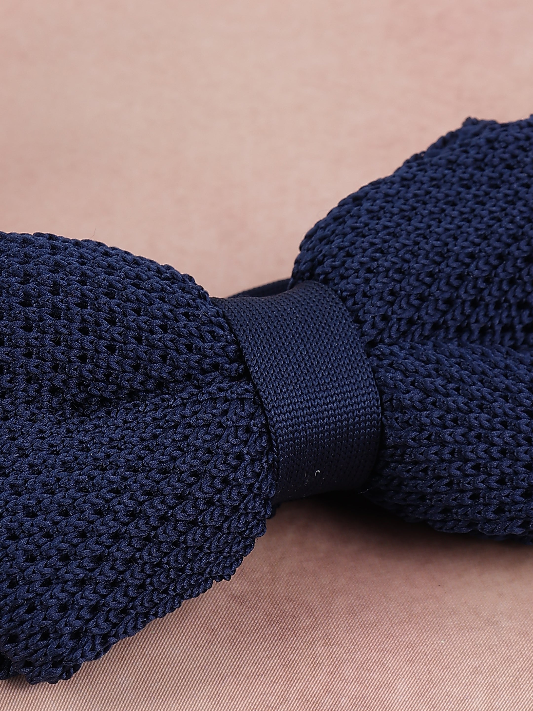 Navy Blue Textured Knit Bow Tie