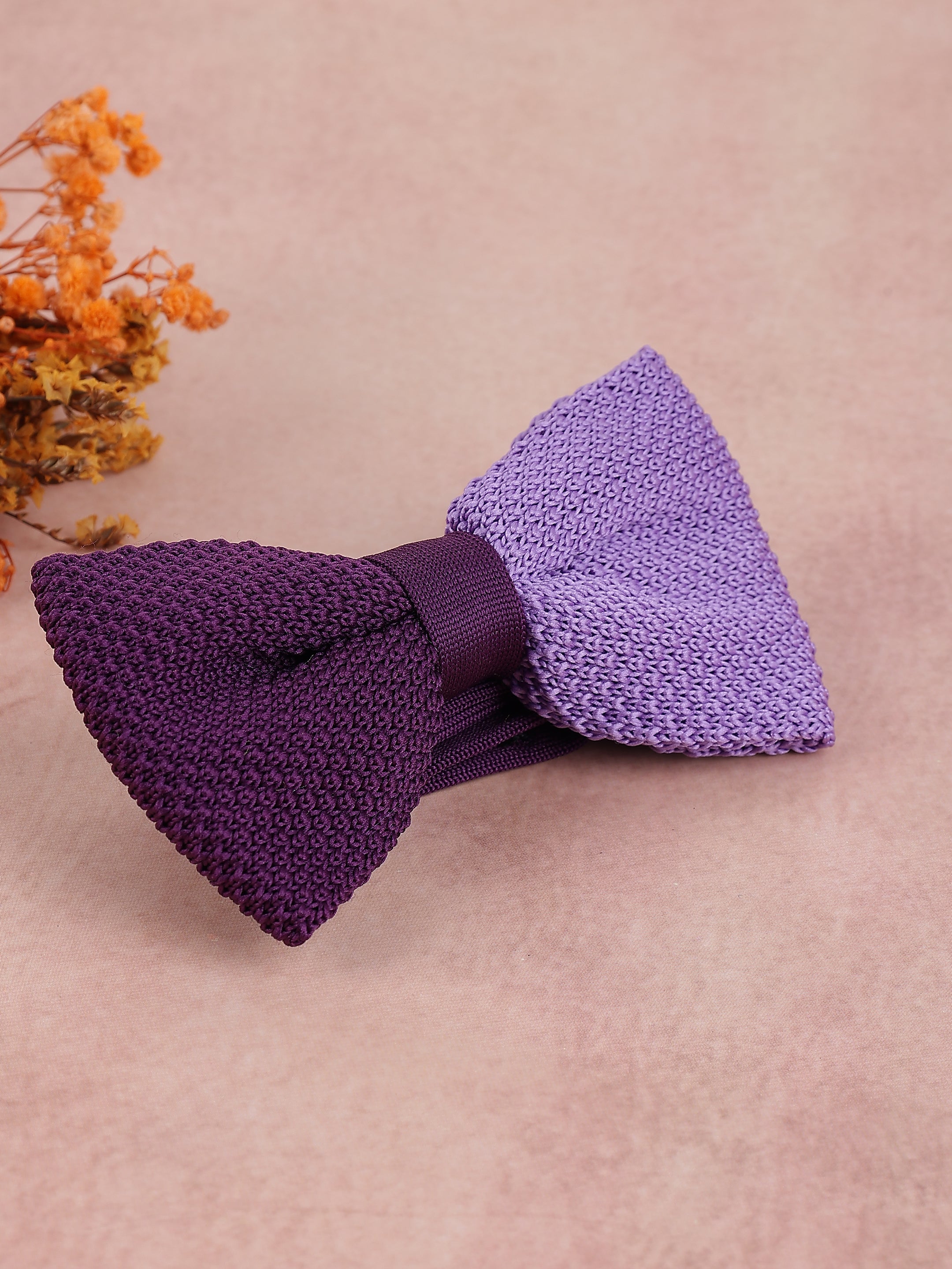 Purple Two-Tone Knit Bow Tie