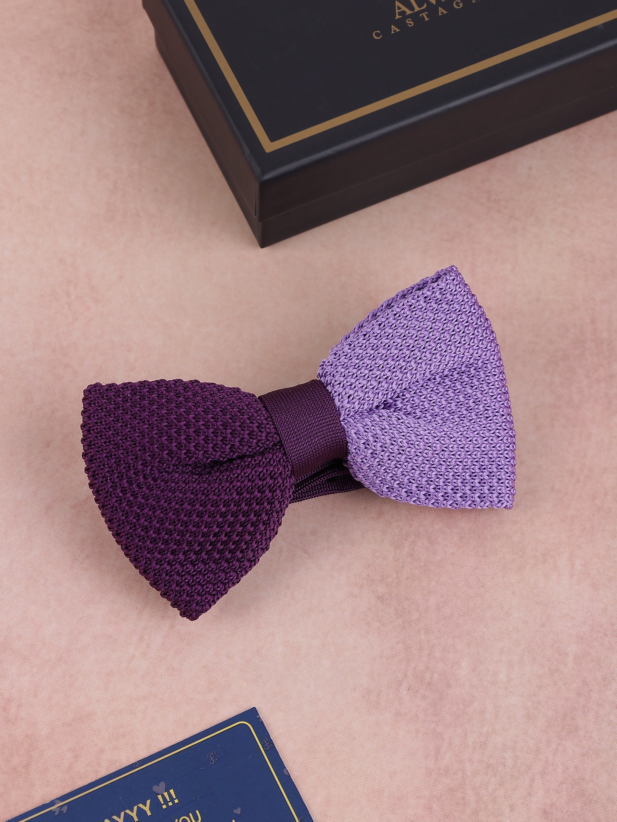 Purple Two-Tone Knit Bow Tie