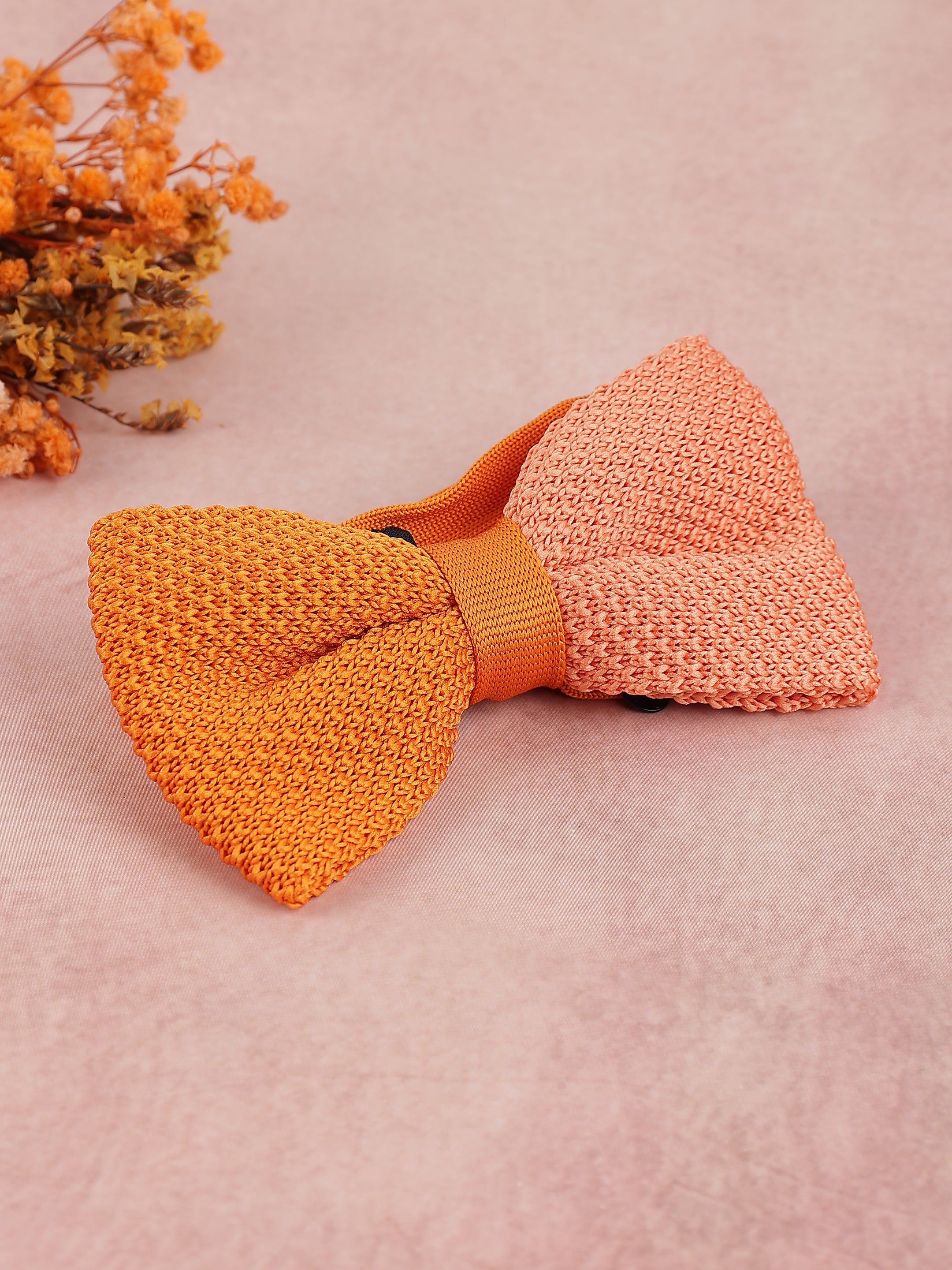 Orange Two-Tone Knit Bow Tie