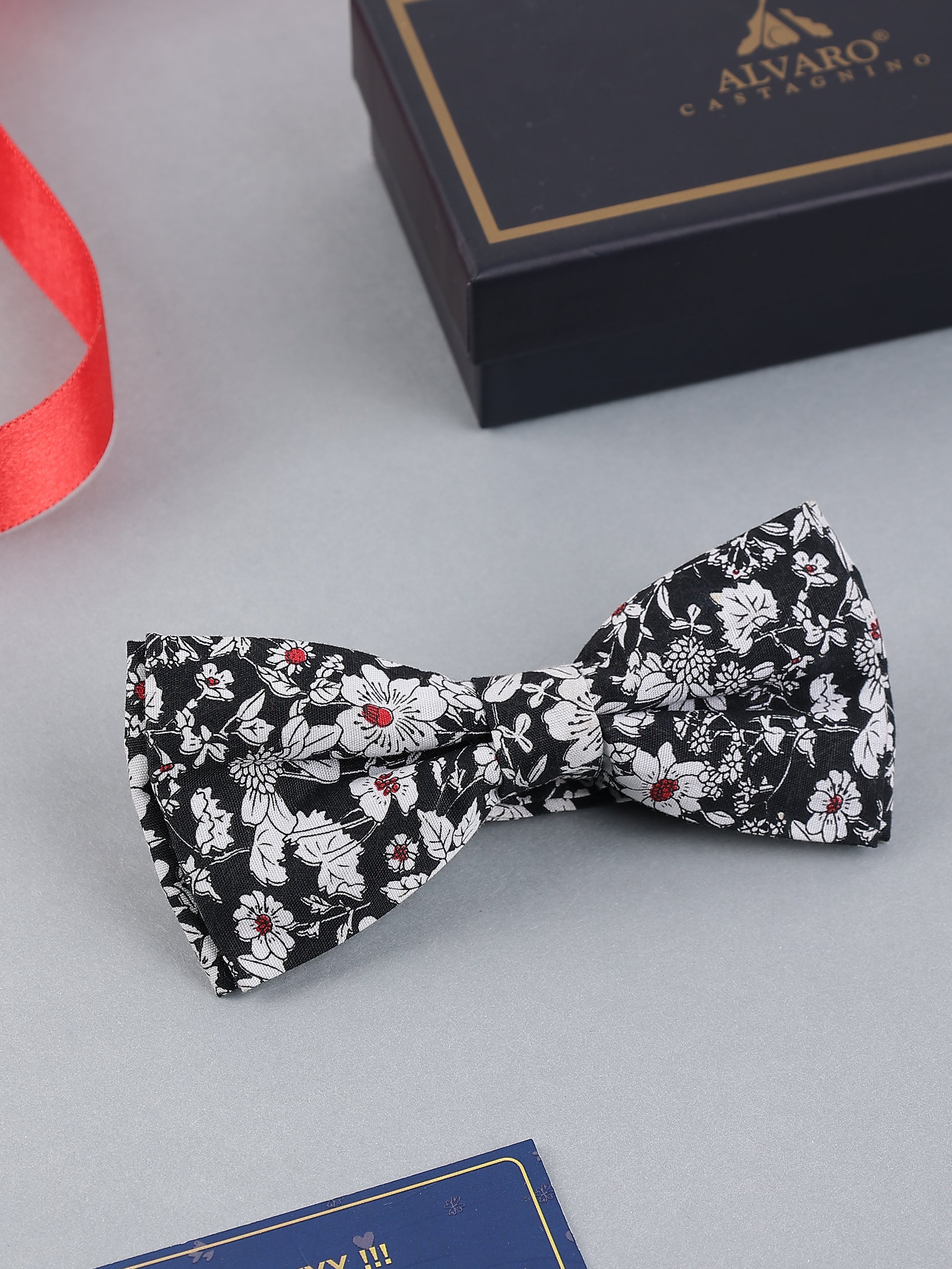 Black and White Floral Bow Tie
