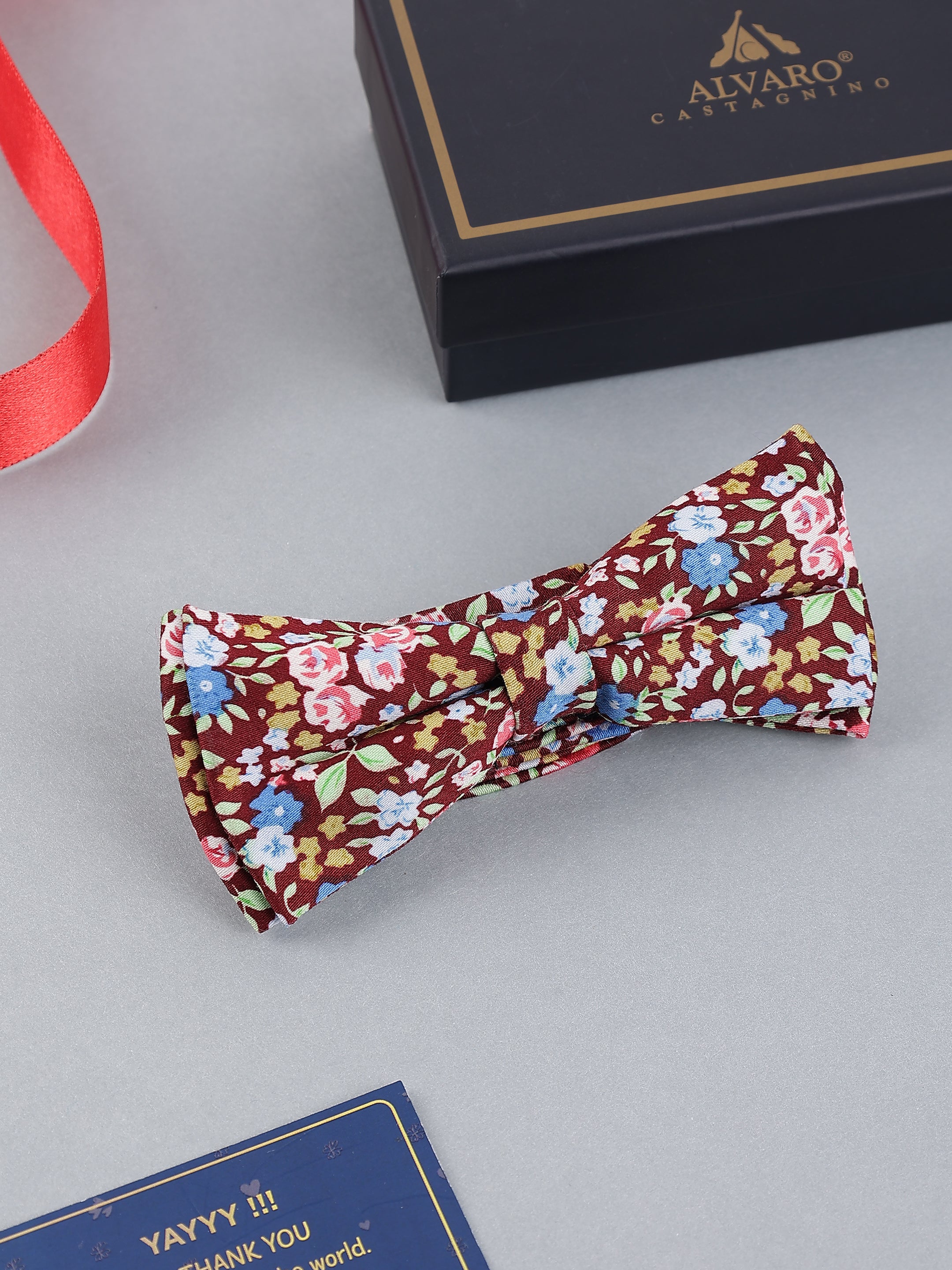 Burgundy Floral Meadow Bow Tie
