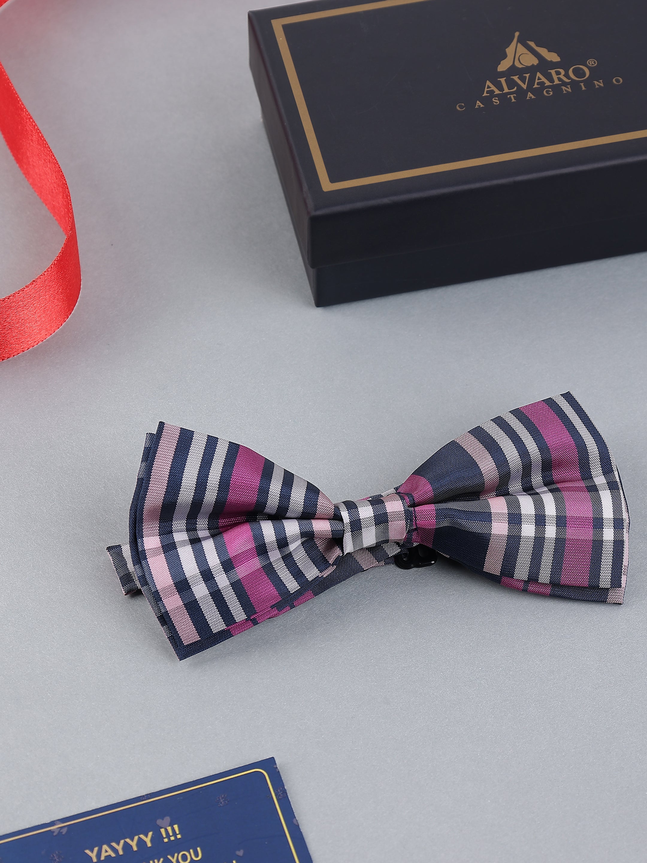 Multi-Stripe Plaid Bow Tie