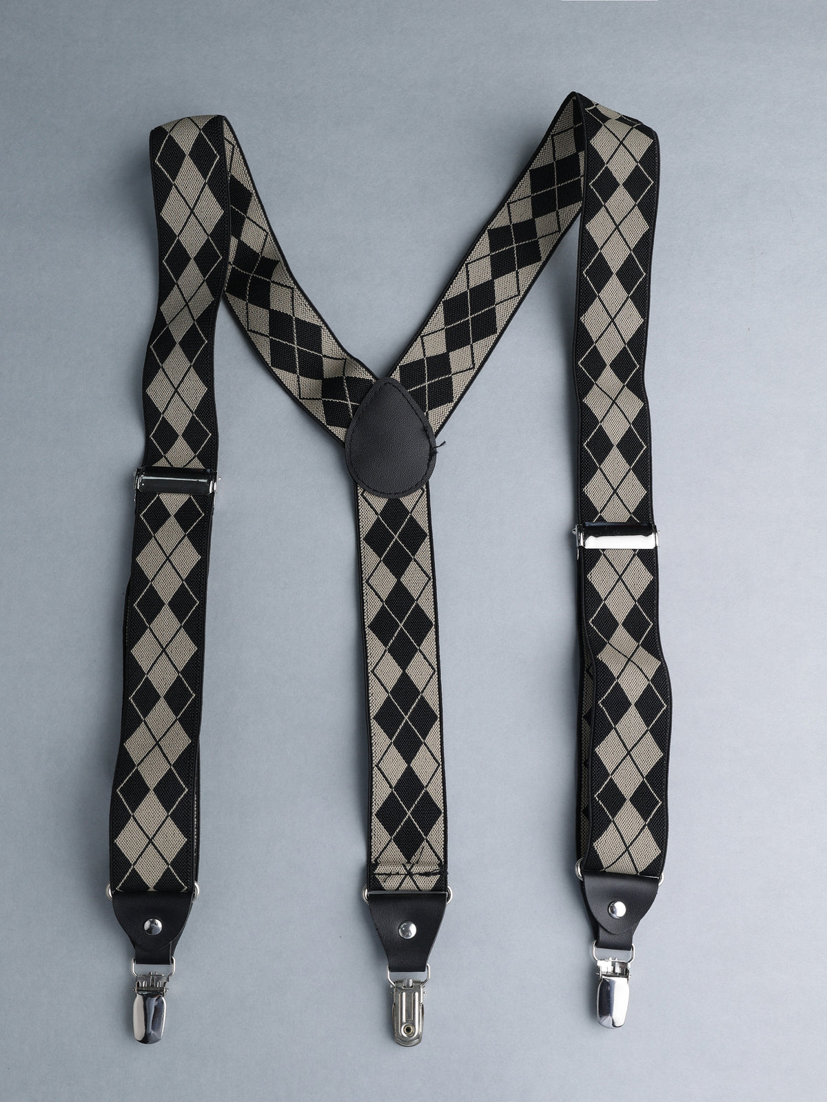 Black & Grey Argyle Y-Back Suspenders