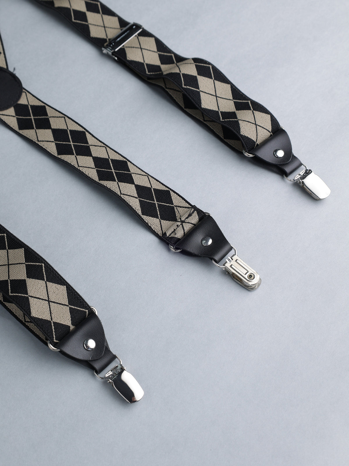 Black & Grey Argyle Y-Back Suspenders