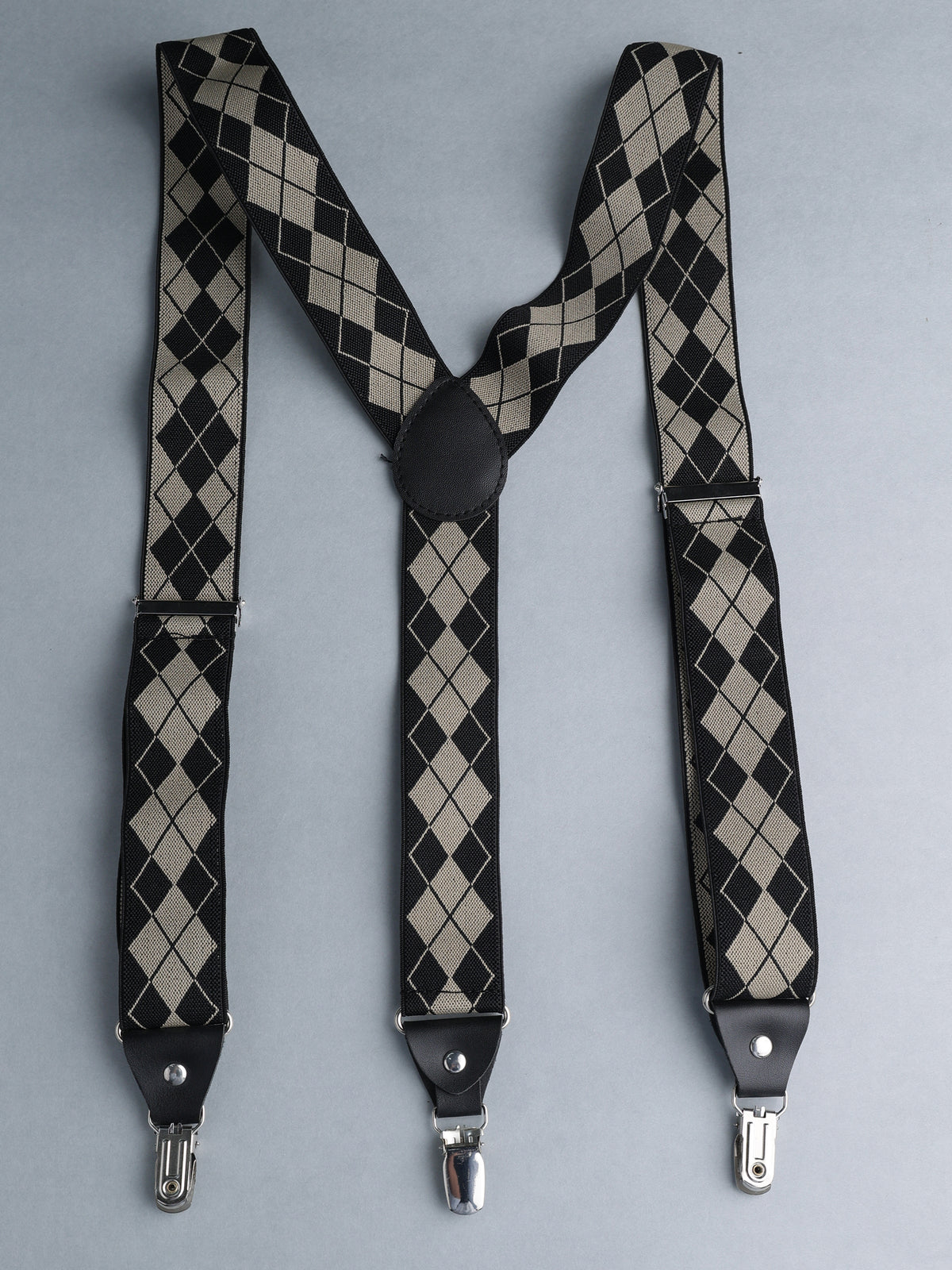 Black & Grey Argyle Y-Back Suspenders
