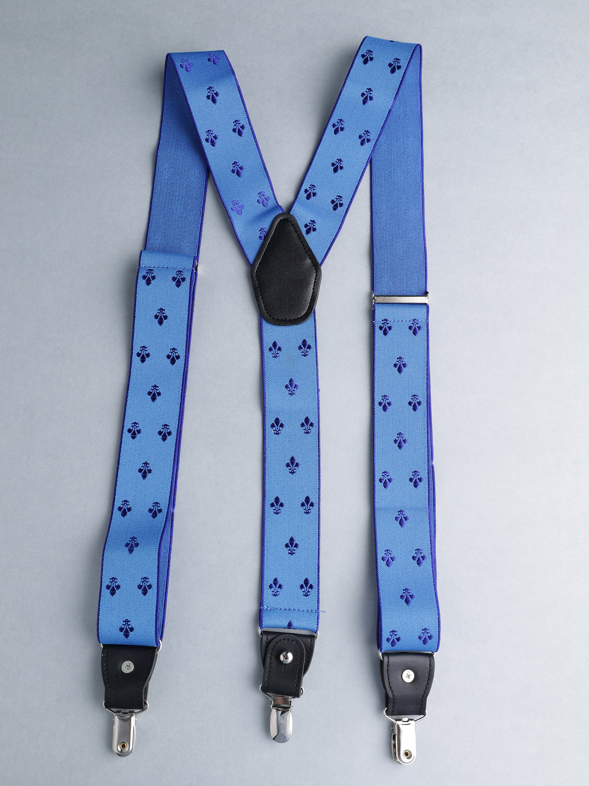 Blue Floral Printed Y-Back Suspenders
