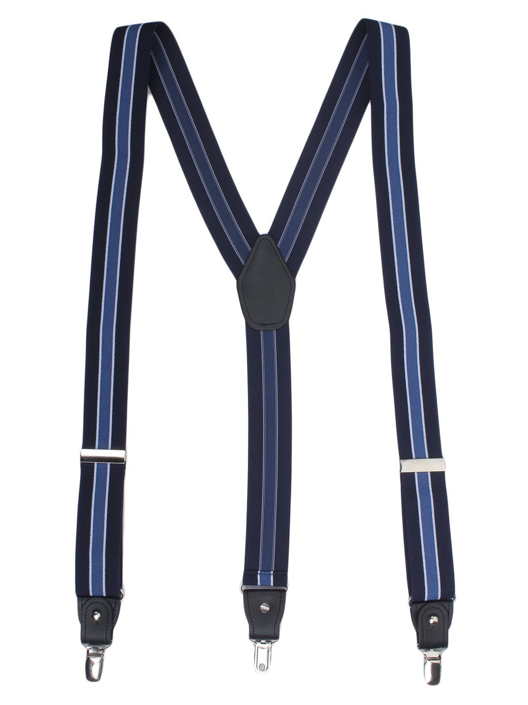 Navy Blue Striped Y-Back Suspenders