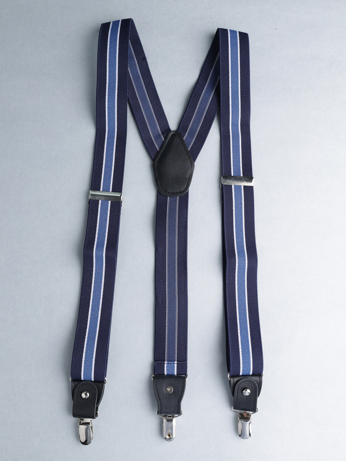 Navy Blue Striped Y-Back Suspenders