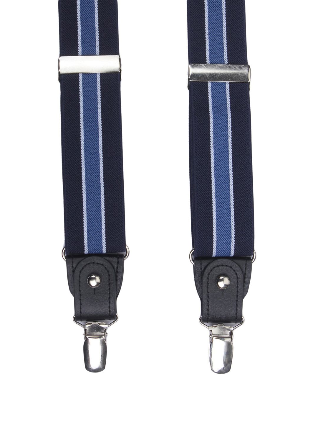 Navy Blue Striped Y-Back Suspenders
