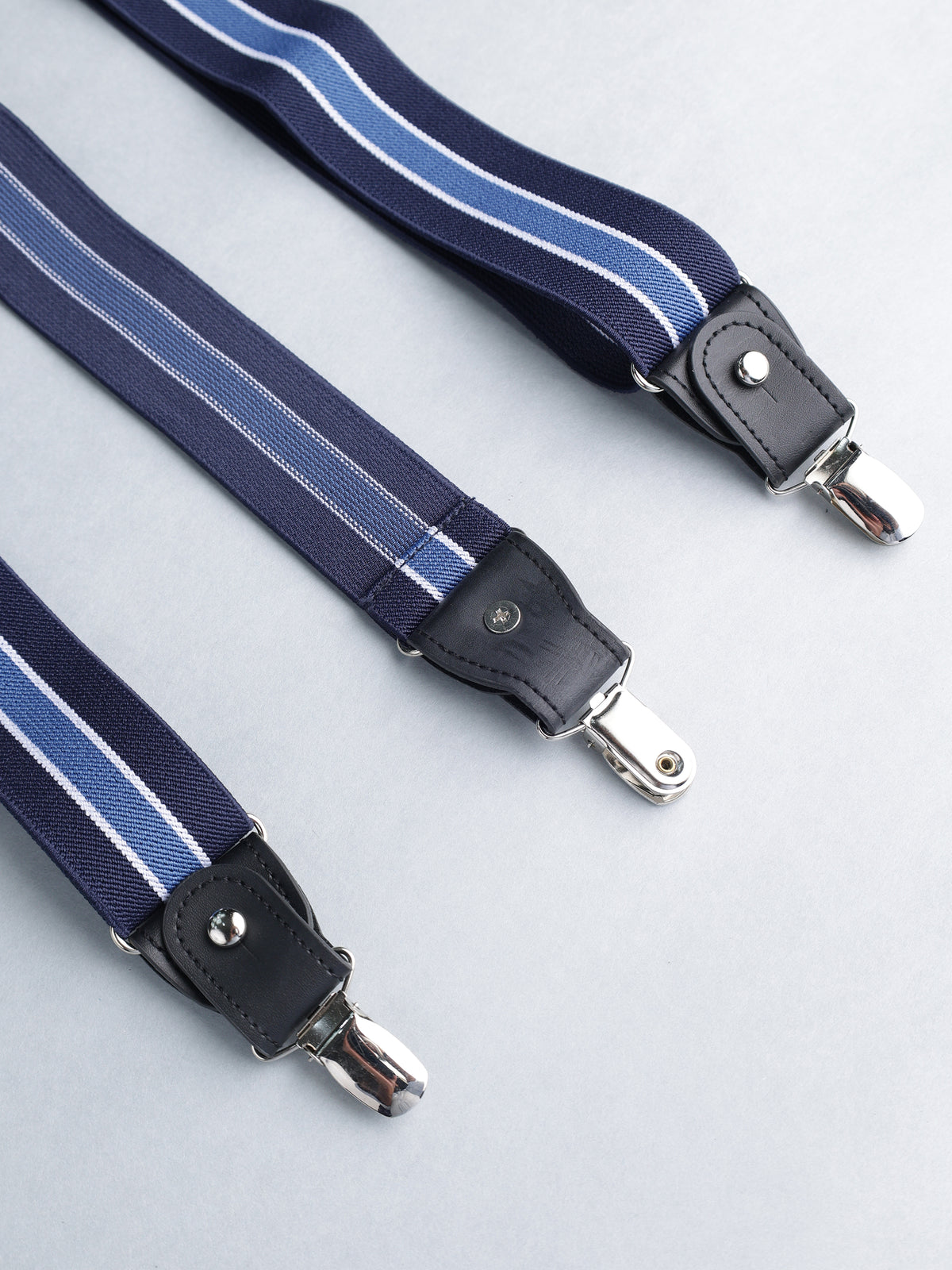 Navy Blue Striped Y-Back Suspenders