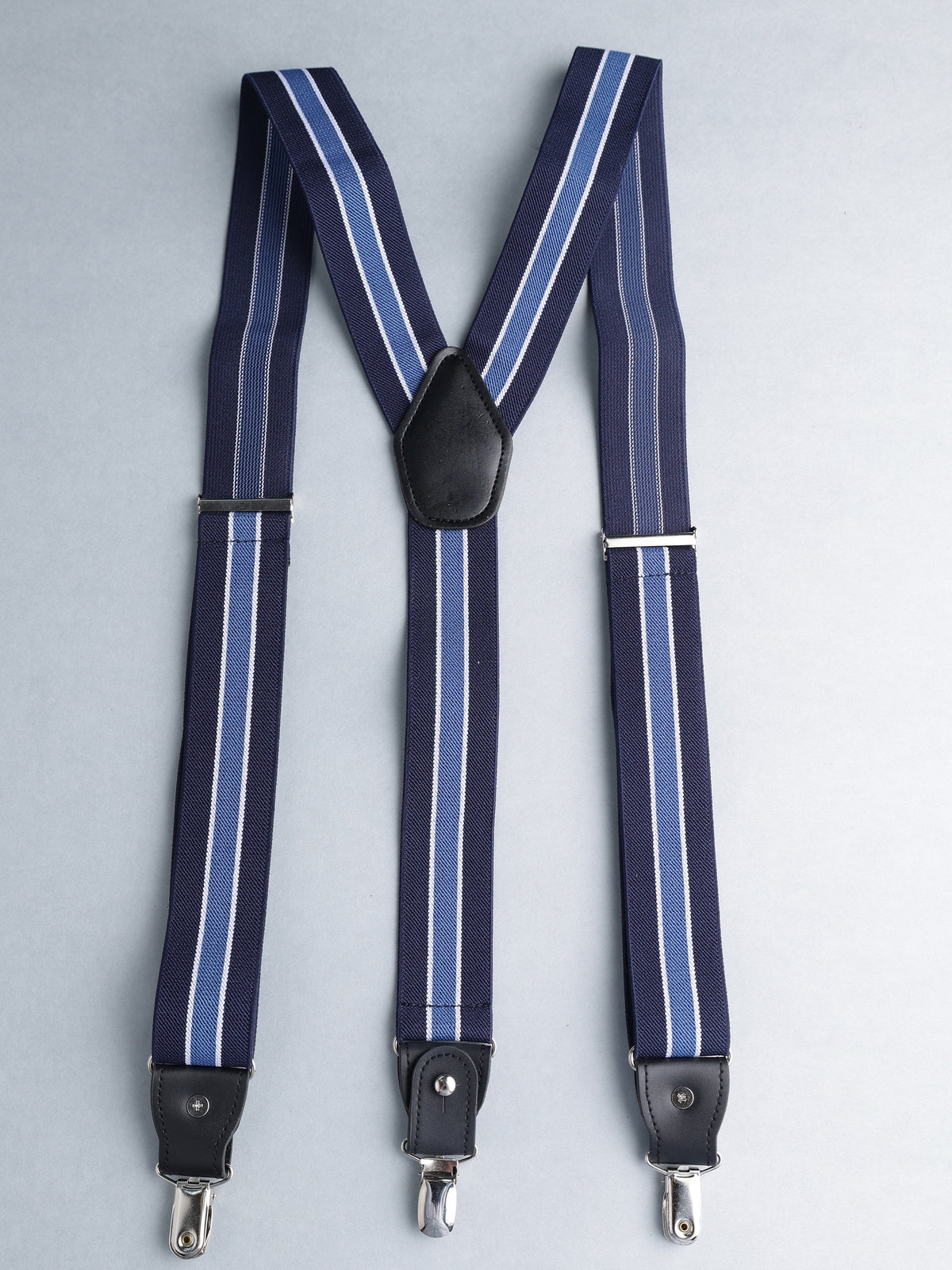 Navy Blue Striped Y-Back Suspenders