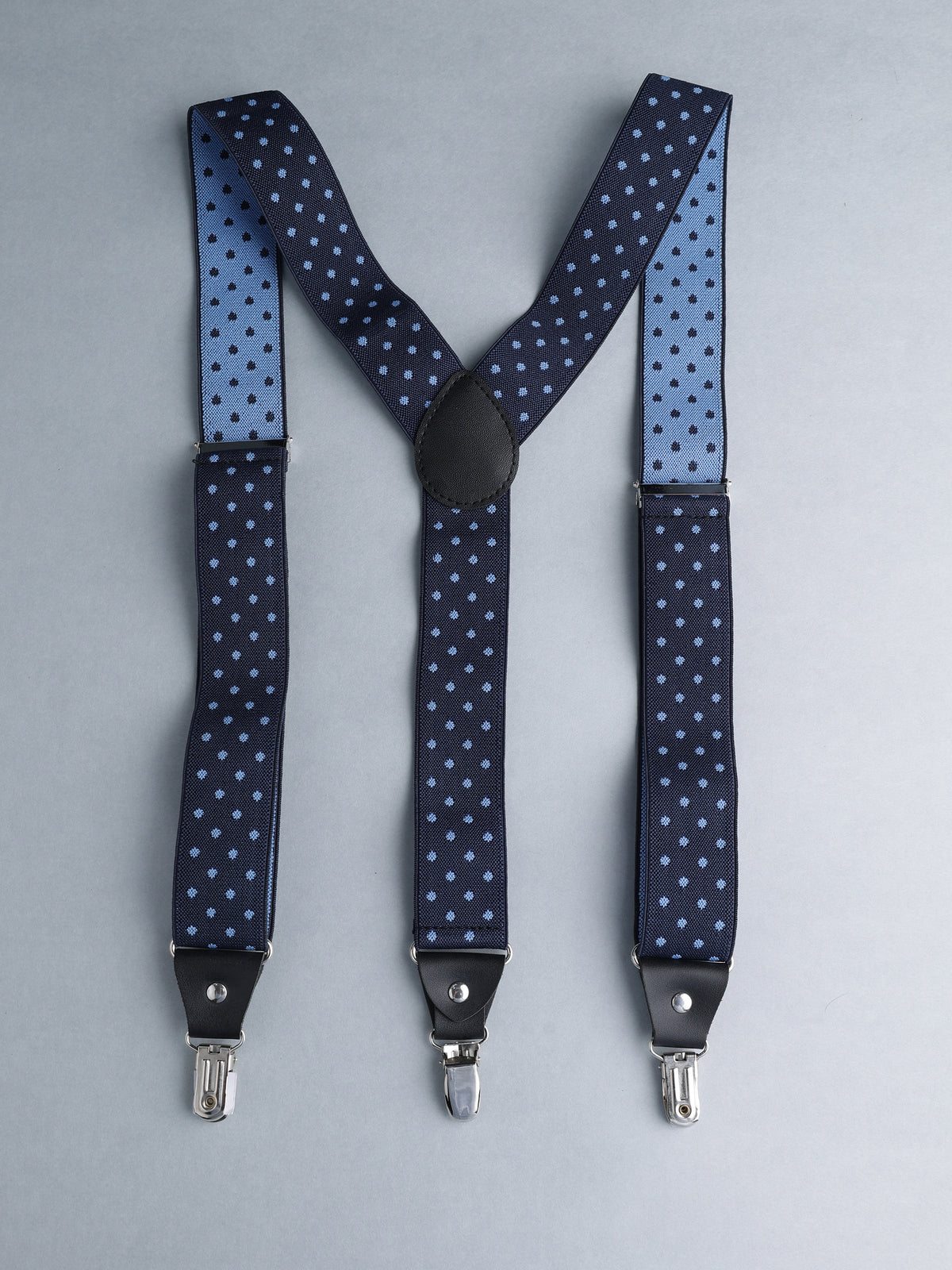 Navy Blue Polka Dot Y-Back Suspenders