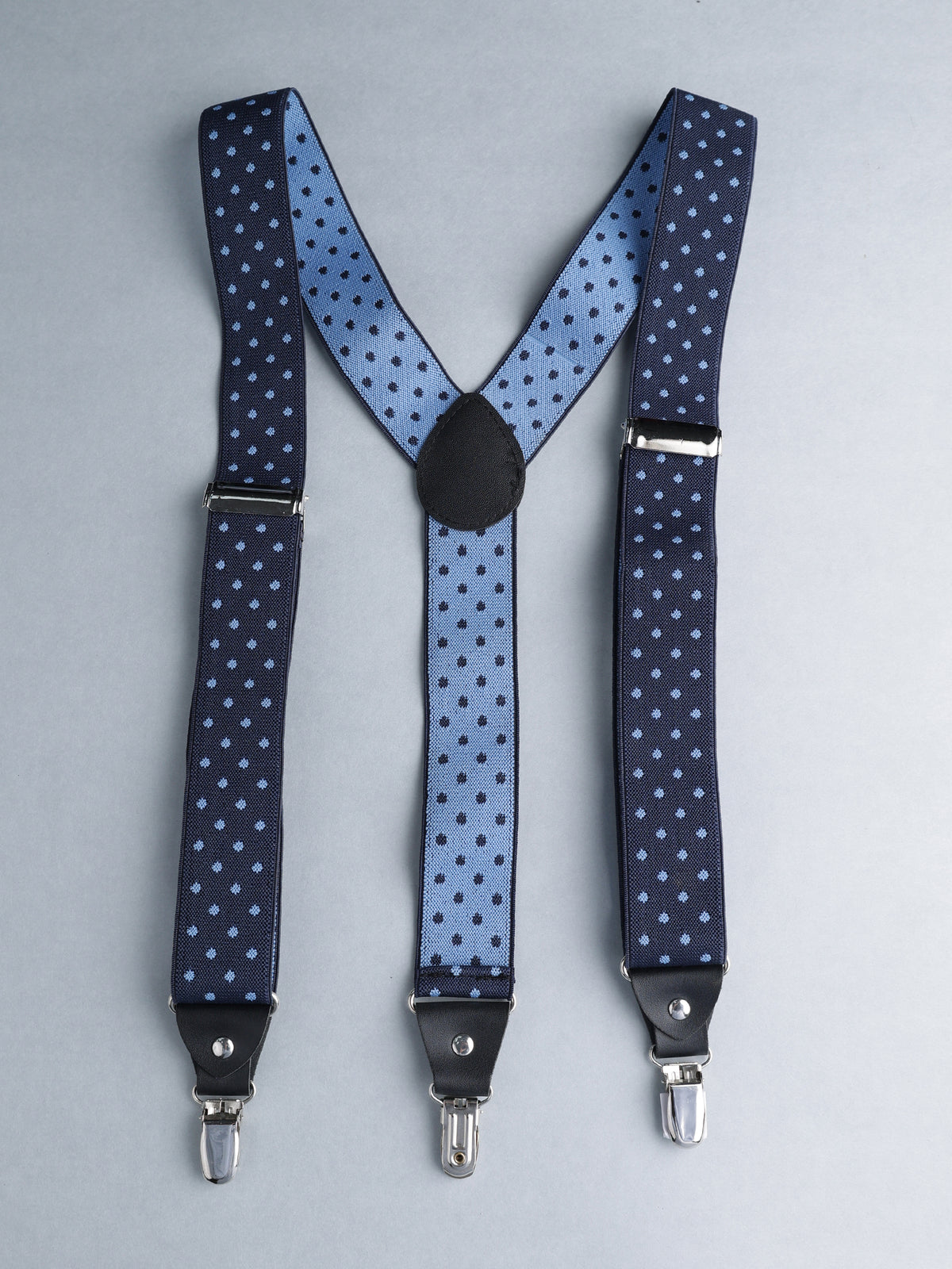 Navy Blue Polka Dot Y-Back Suspenders