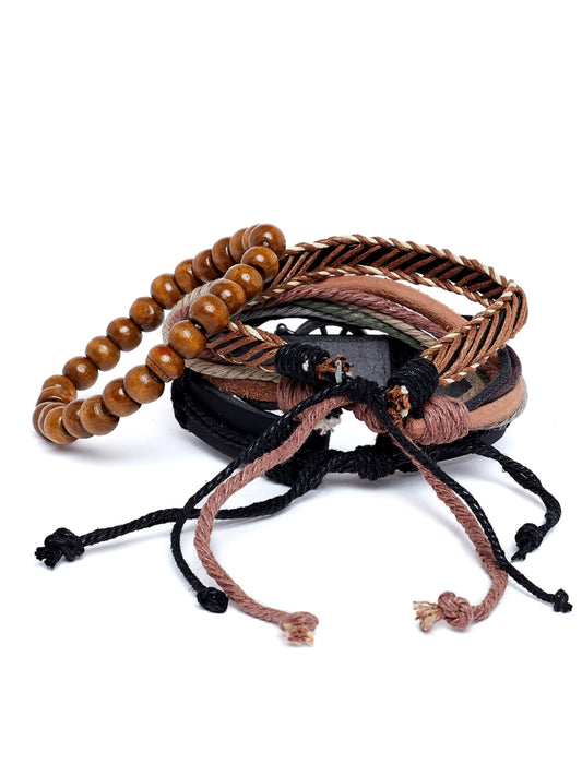 Alvaro Castagnino Set Of 4 Brown Leather Wraparound Bracelet