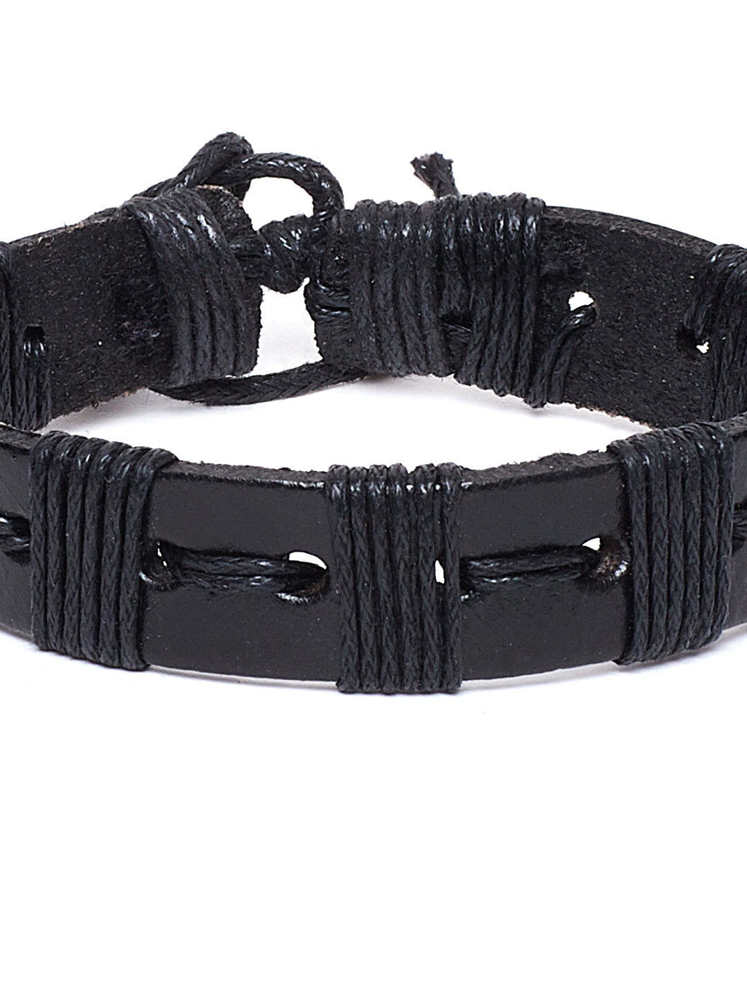 Alvaro Castagnino Men Black Leather Wraparound Bracelet