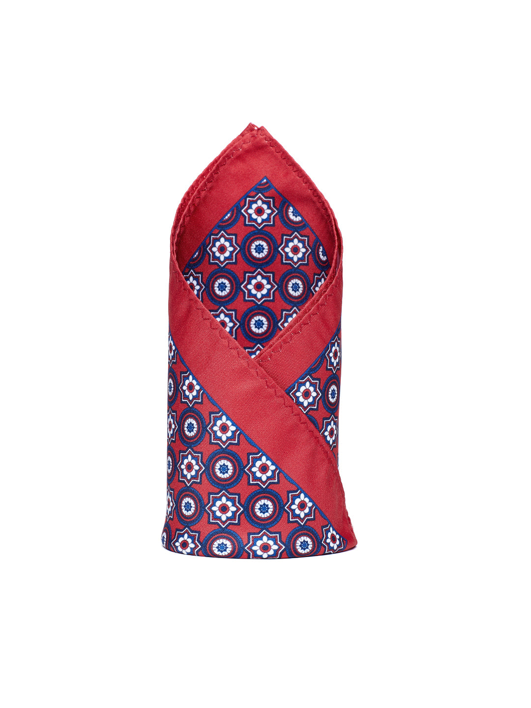 Red Dual-Motif Geometric Pocket Square