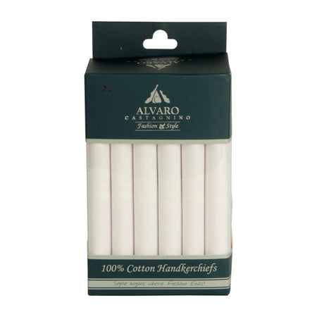 Alvaro Castagnino Men's Cotton White Color 6 Pcs Set Handkerchief