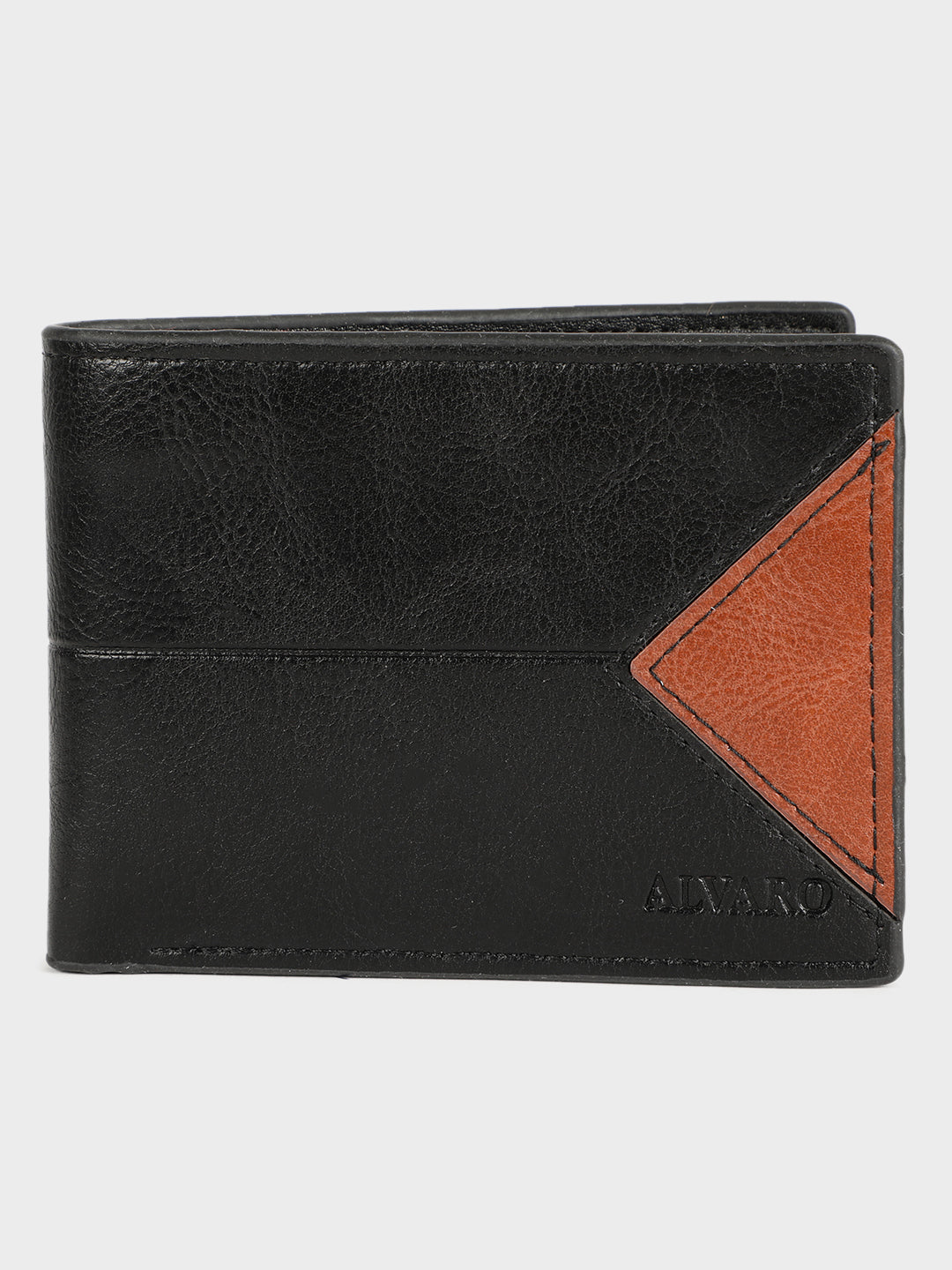 Black Leather Wallet with Tan Triangle Panel