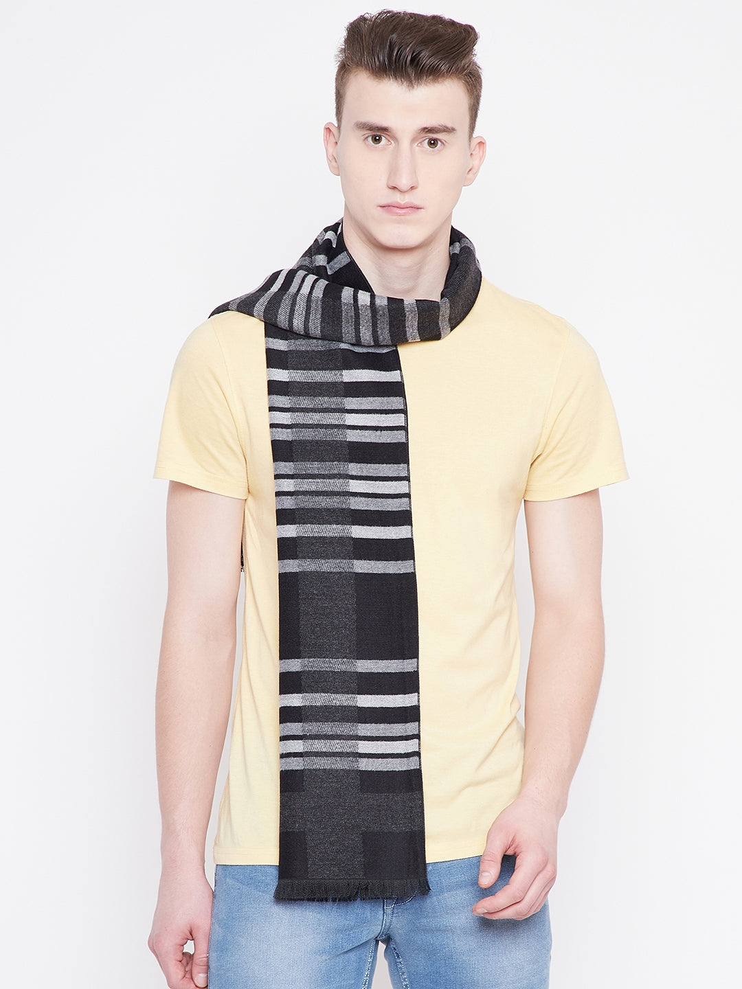 Alvaro Castagnino Men's Black::Grey Colored Checked Muffler