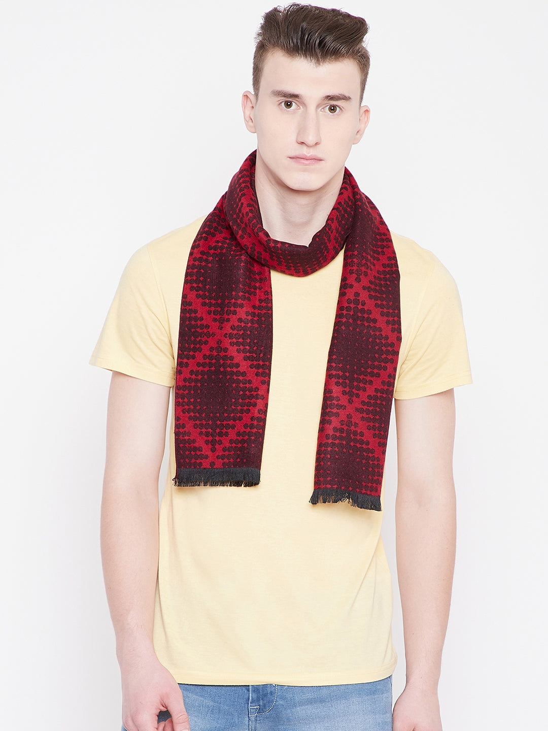 Alvaro Castagnino Men's Maroon Colored Checked Muffler