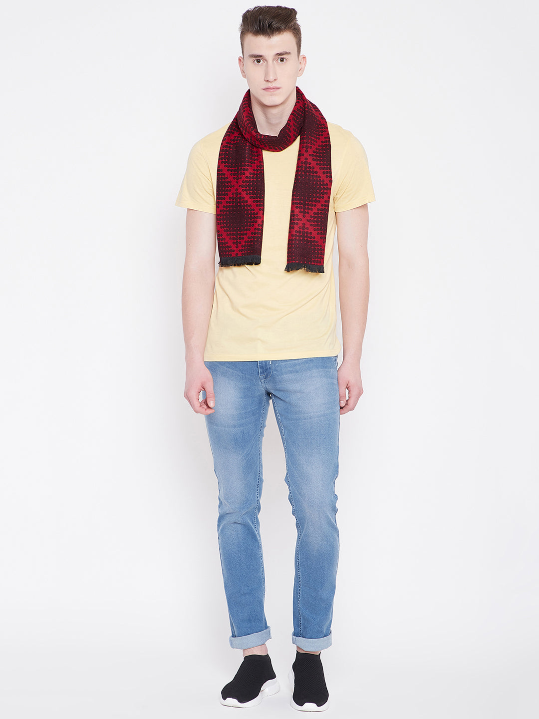 Alvaro Castagnino Men's Maroon Colored Checked Muffler