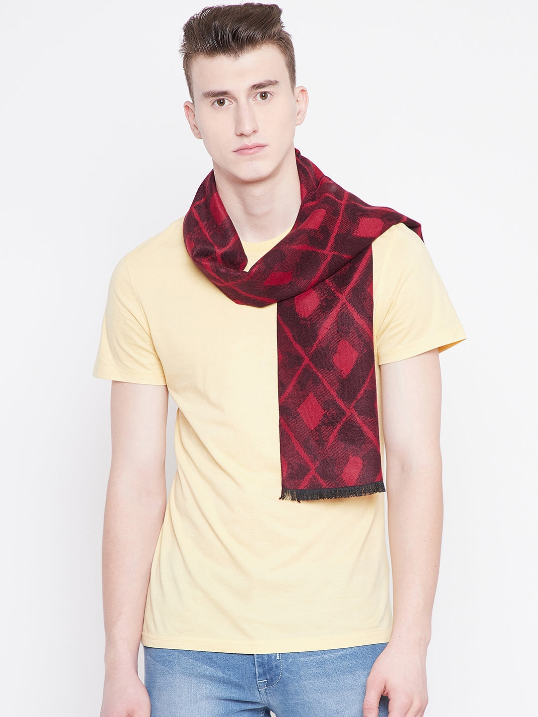 Alvaro Castagnino Men's Maroon Colored Checked Muffler