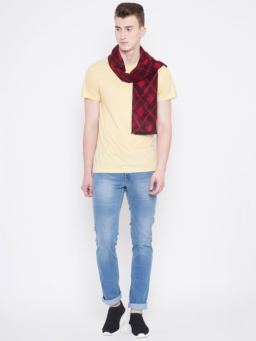 Alvaro Castagnino Men's Maroon Colored Checked Muffler