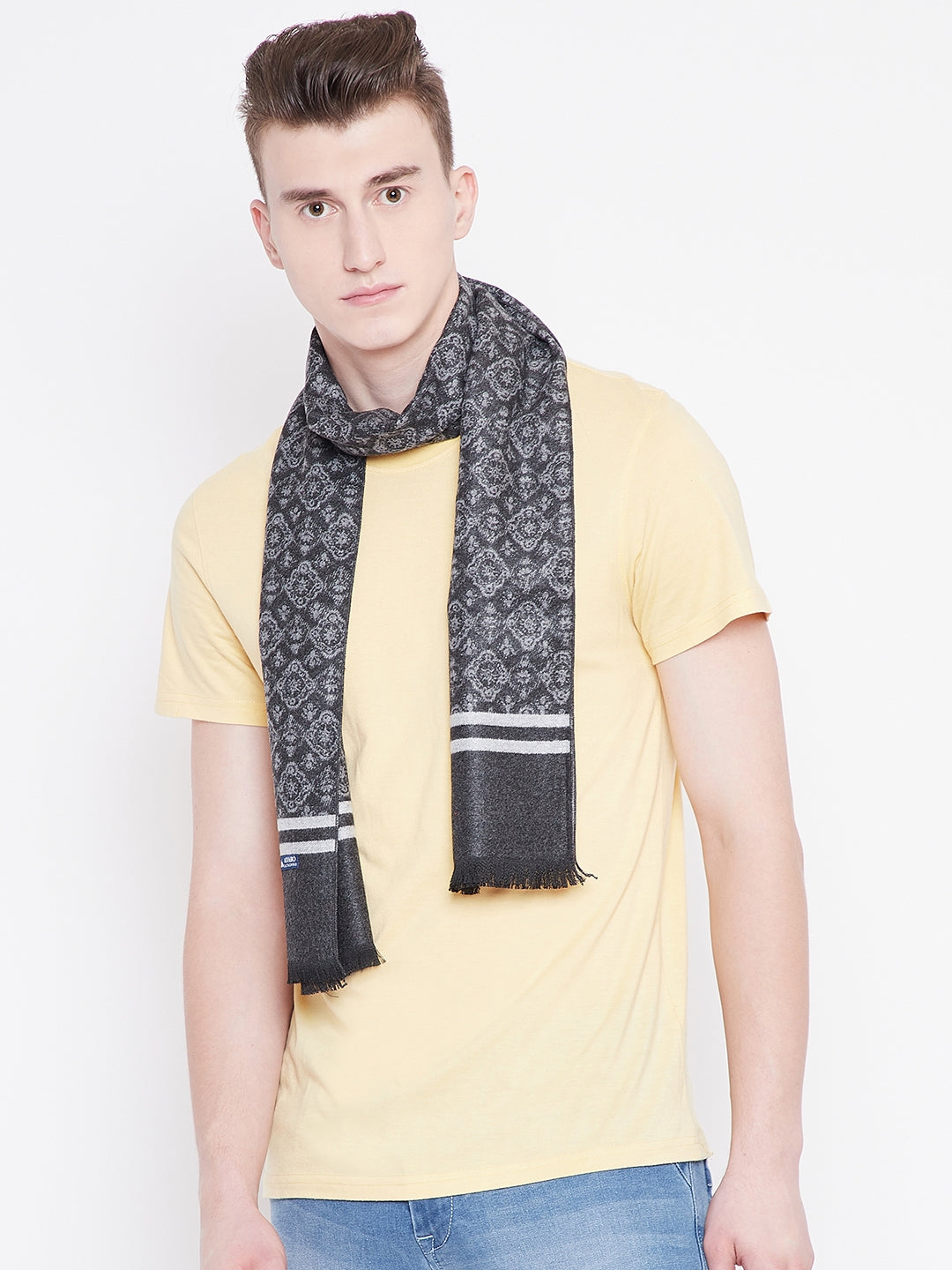 Alvaro Castagnino Men's Grey Colored Checked Muffler