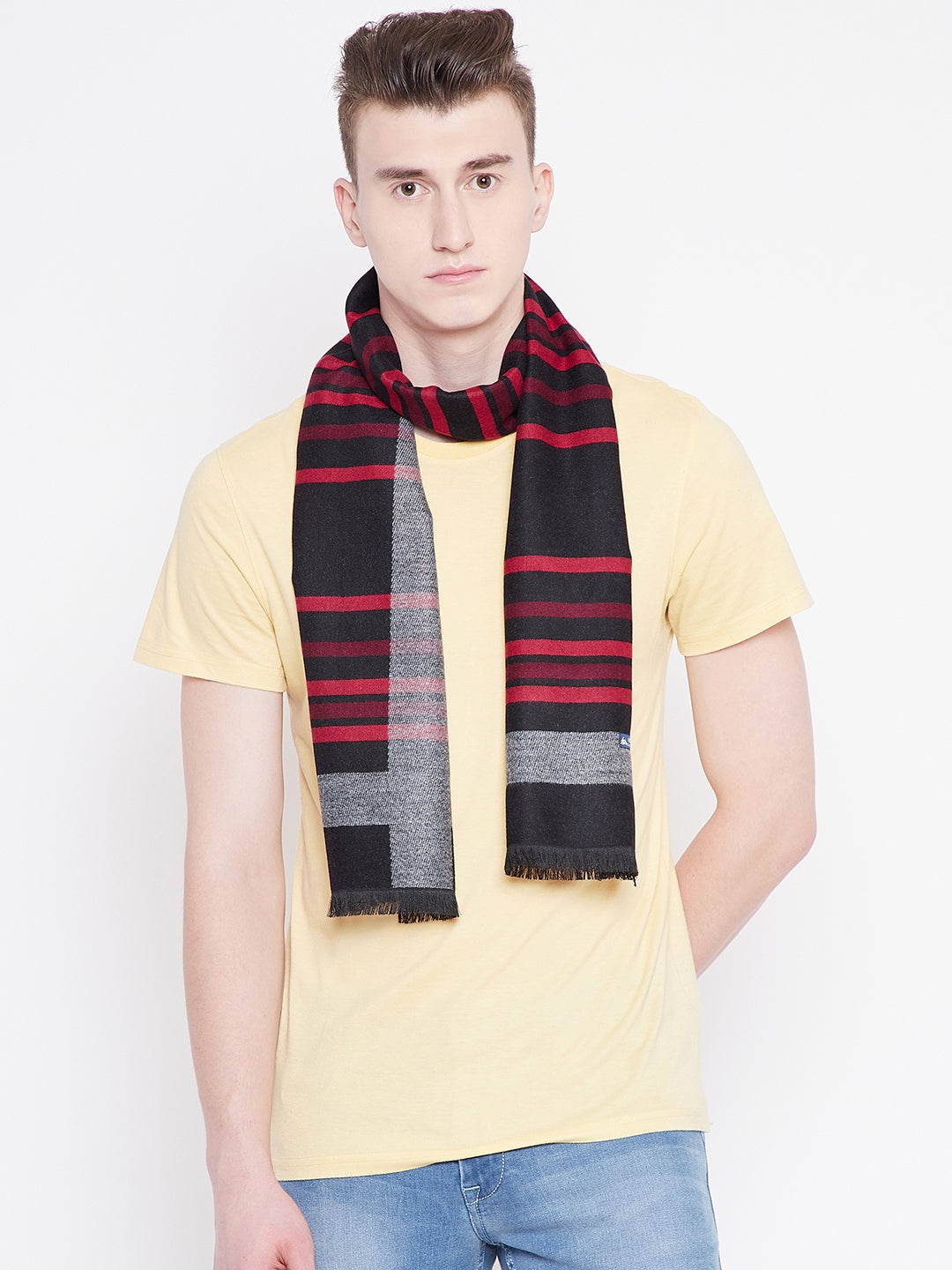 Alvaro Castagnino Men's Black::Maroon Colored Checked Muffler