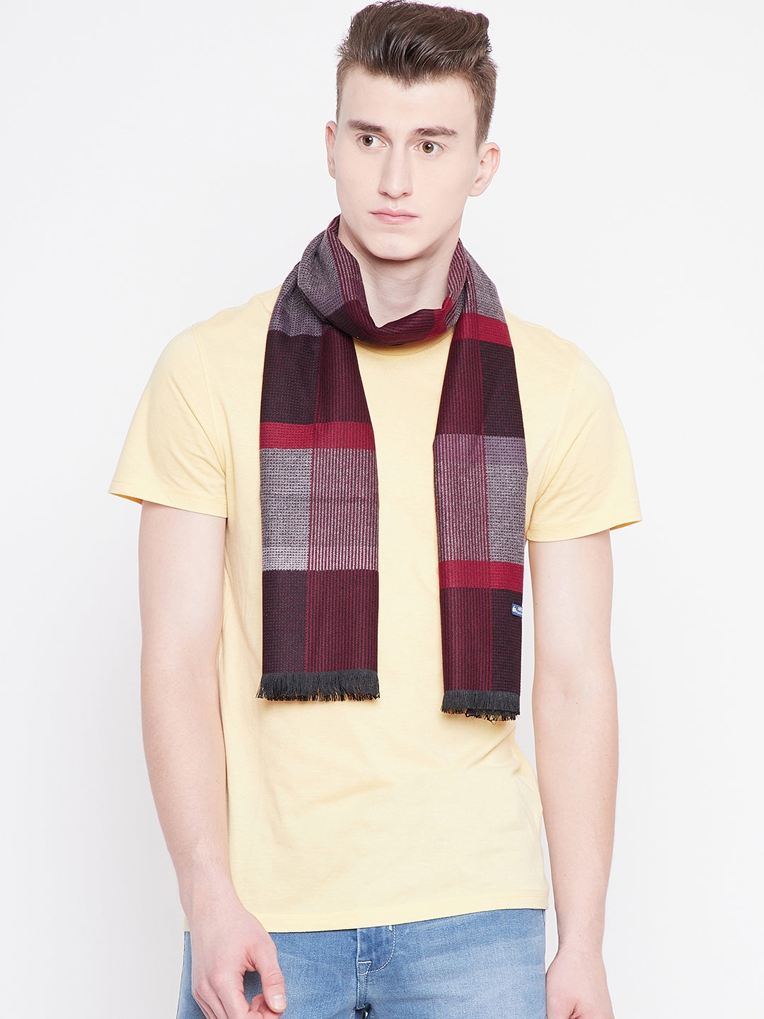 Alvaro Castagnino Men's Maroon::Grey Colored Checked Muffler