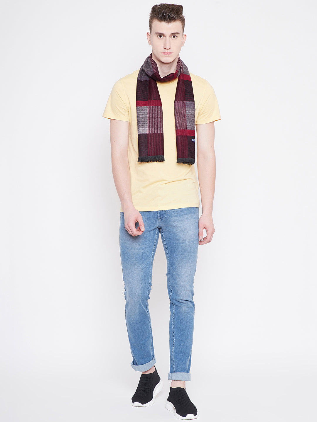 Alvaro Castagnino Men's Maroon::Grey Colored Checked Muffler