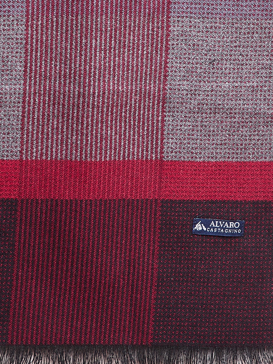 Alvaro Castagnino Men's Maroon::Grey Colored Checked Muffler