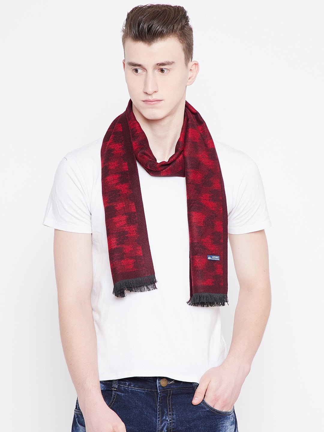 Alvaro Castagnino Men's Maroon Colored Viscose Muffler