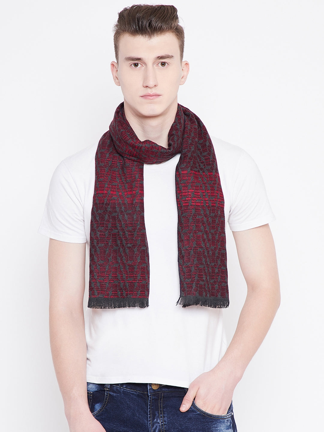 Alvaro Castagnino Men's Maroon::Grey Colored Viscose Muffler