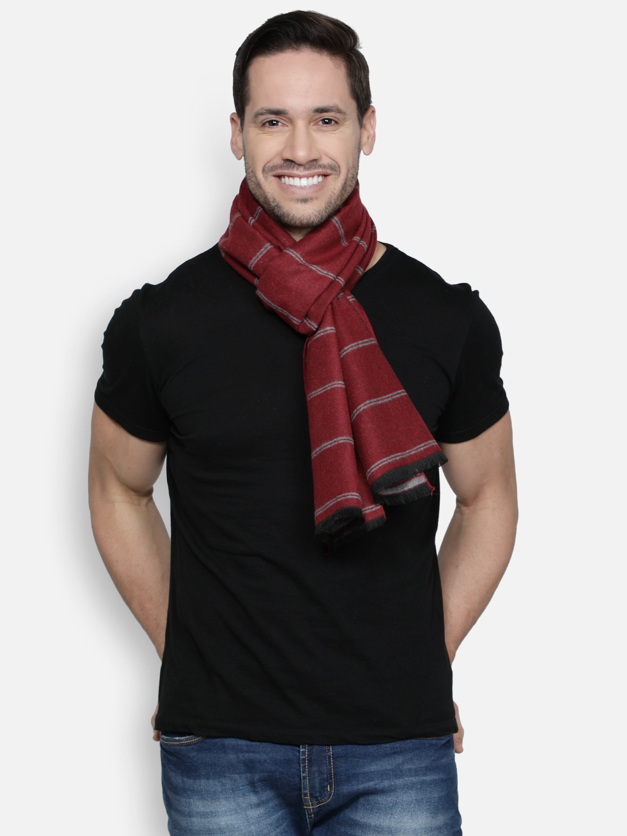 Alvaro Castagnino Men's Maroon::Grey Colored Viscose Muffler