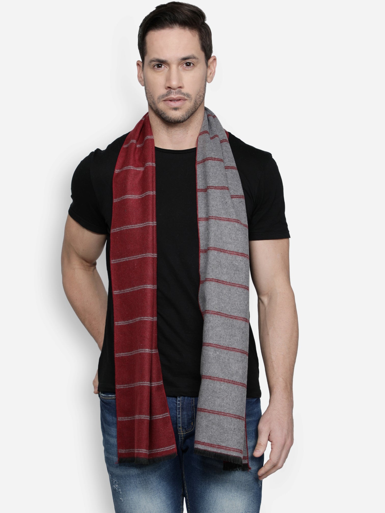 Alvaro Castagnino Men's Maroon::Grey Colored Viscose Muffler