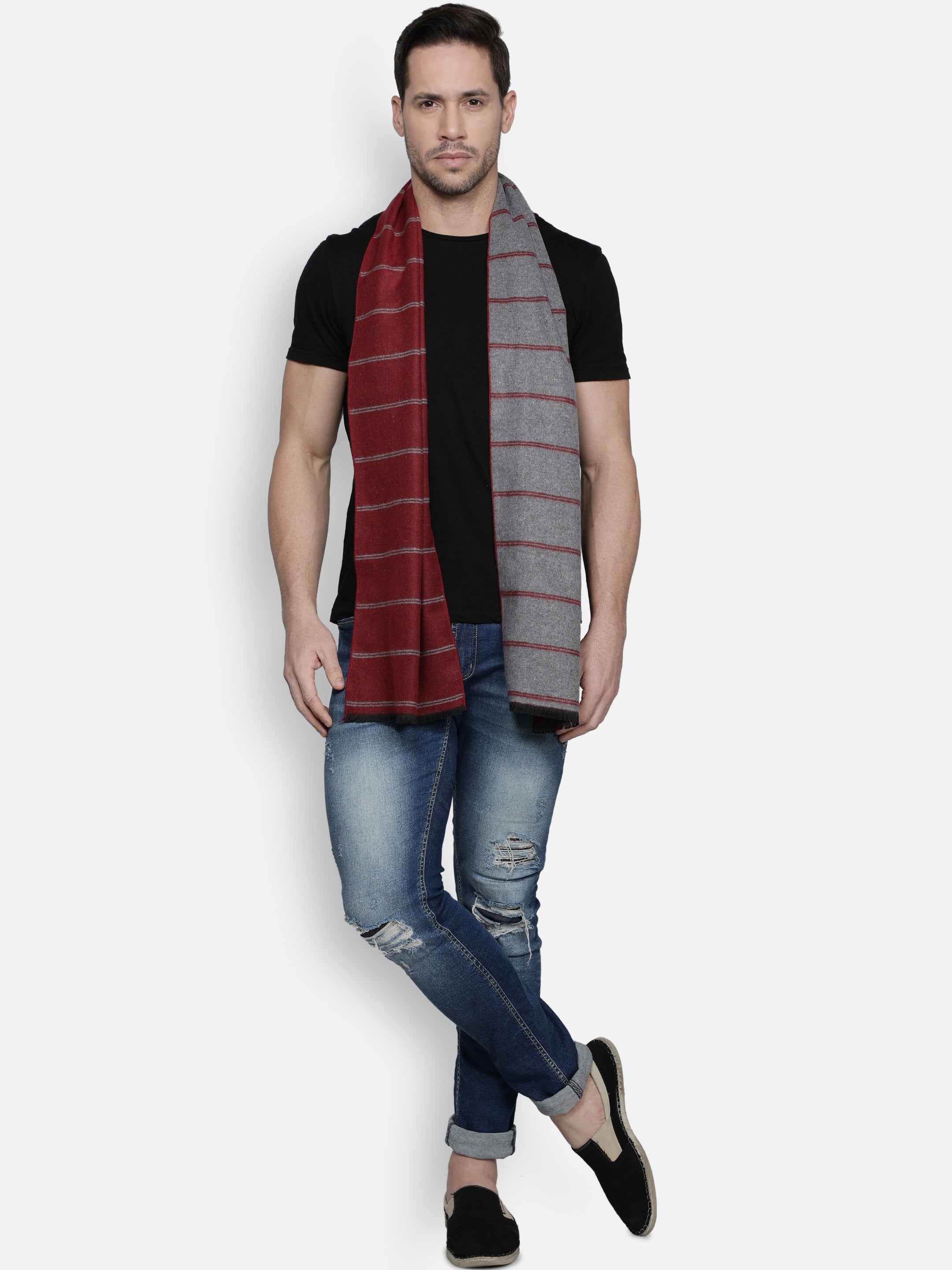 Alvaro Castagnino Men's Maroon::Grey Colored Viscose Muffler