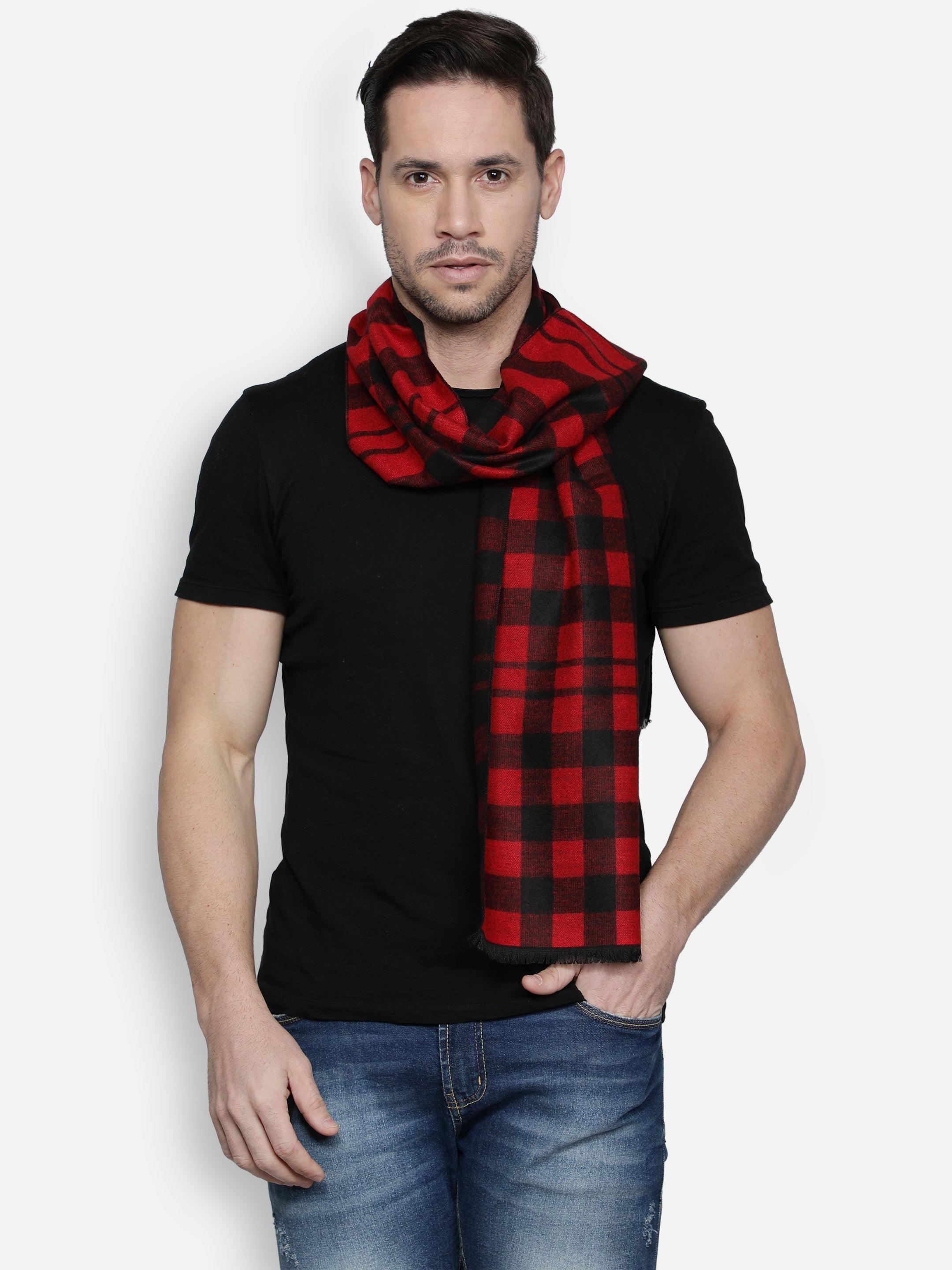 Alvaro Castagnino Men's Red::Black Colored Viscose Muffler