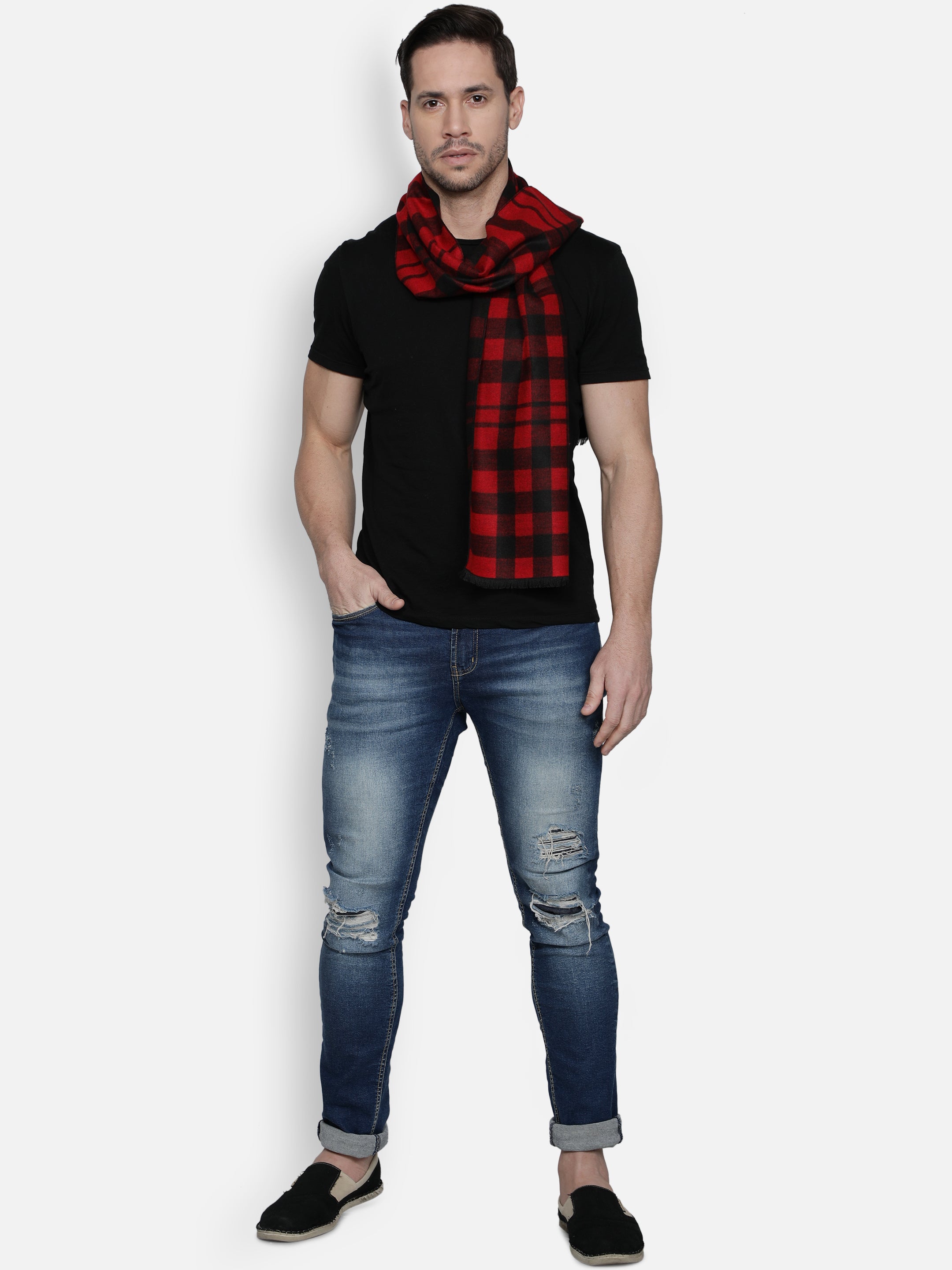Alvaro Castagnino Men's Red::Black Colored Viscose Muffler