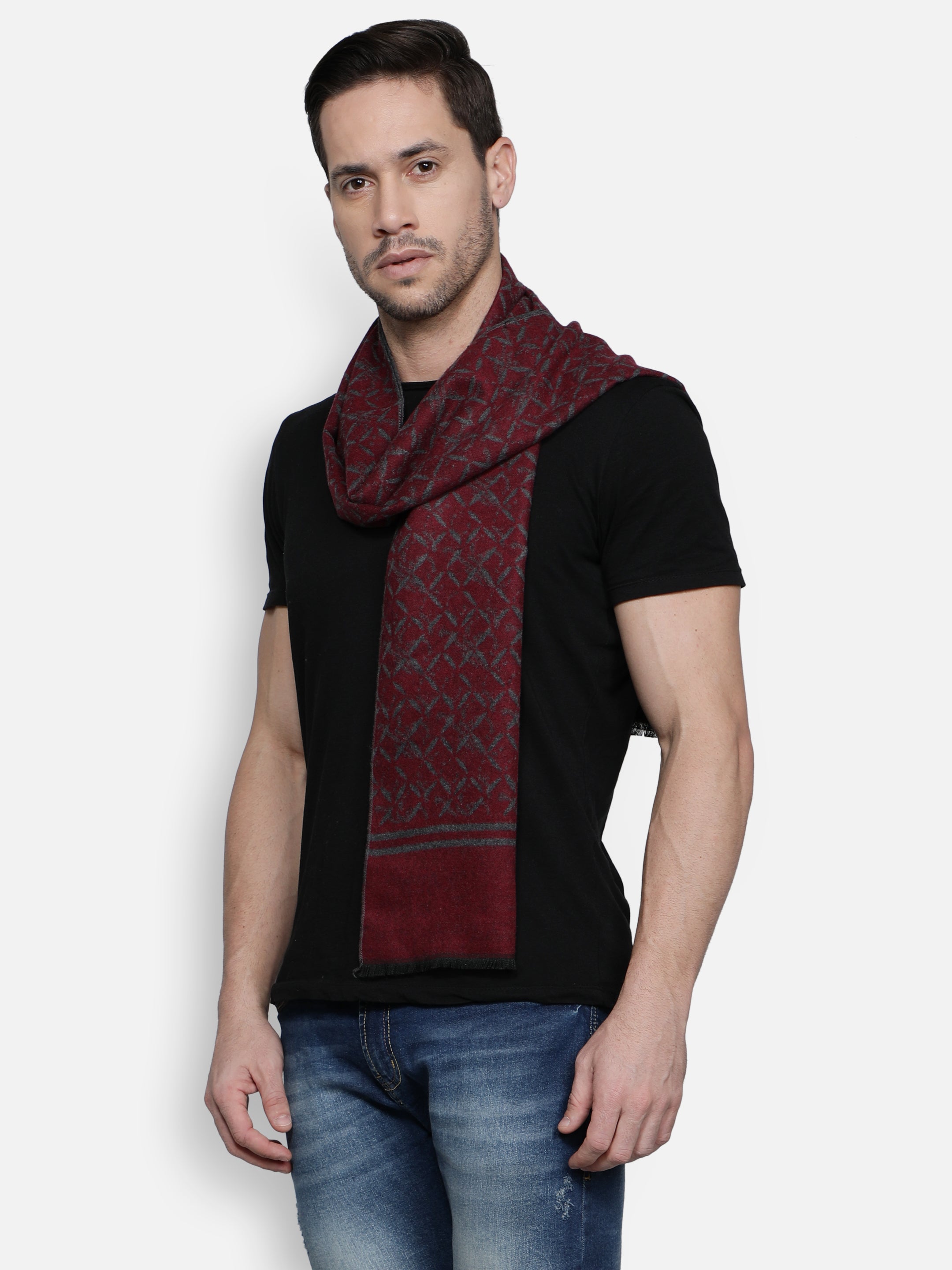Alvaro Castagnino Men's Maroon::Grey Colored Viscose Muffler