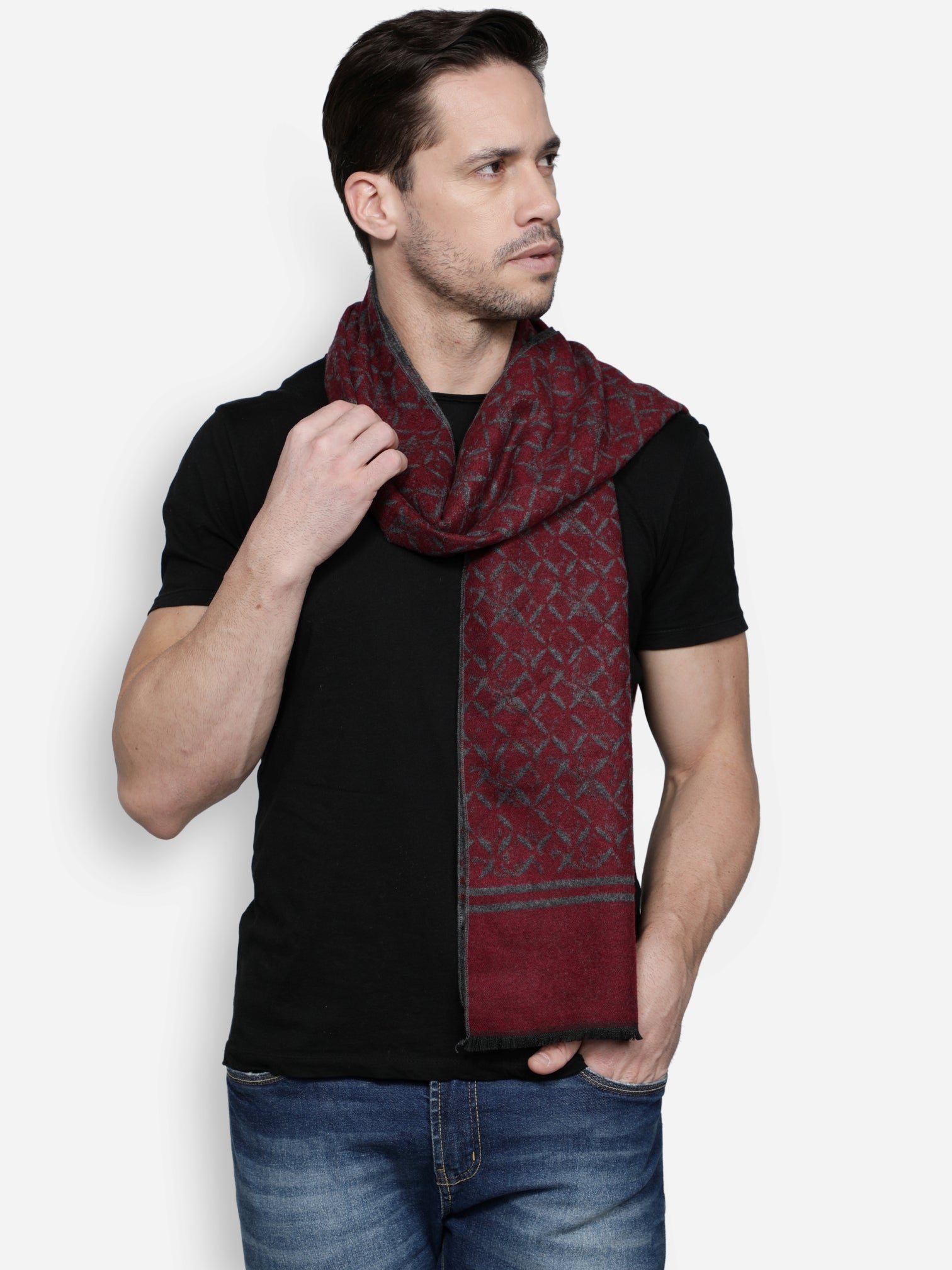 Alvaro Castagnino Men's Maroon::Grey Colored Viscose Muffler
