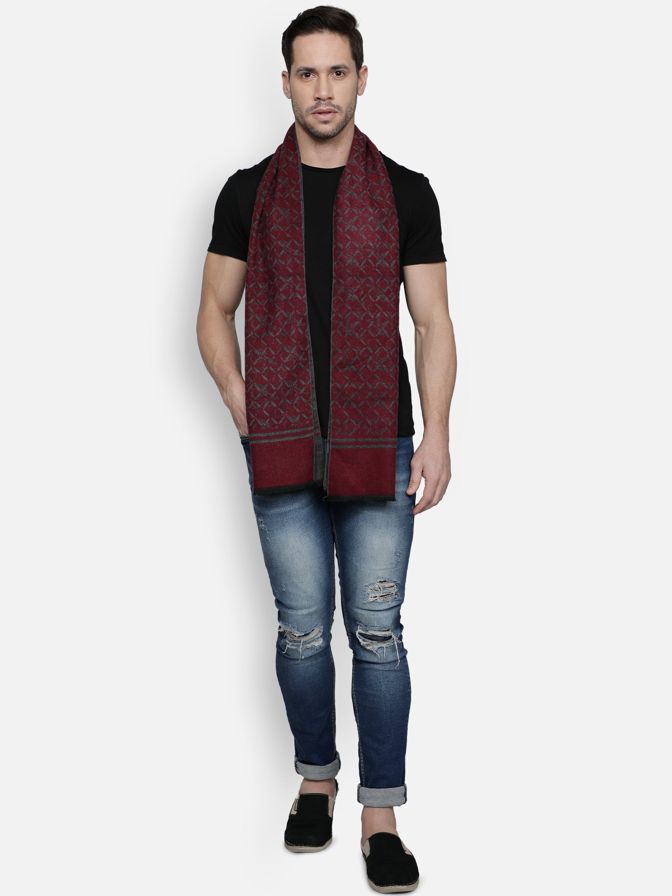 Alvaro Castagnino Men's Maroon::Grey Colored Viscose Muffler