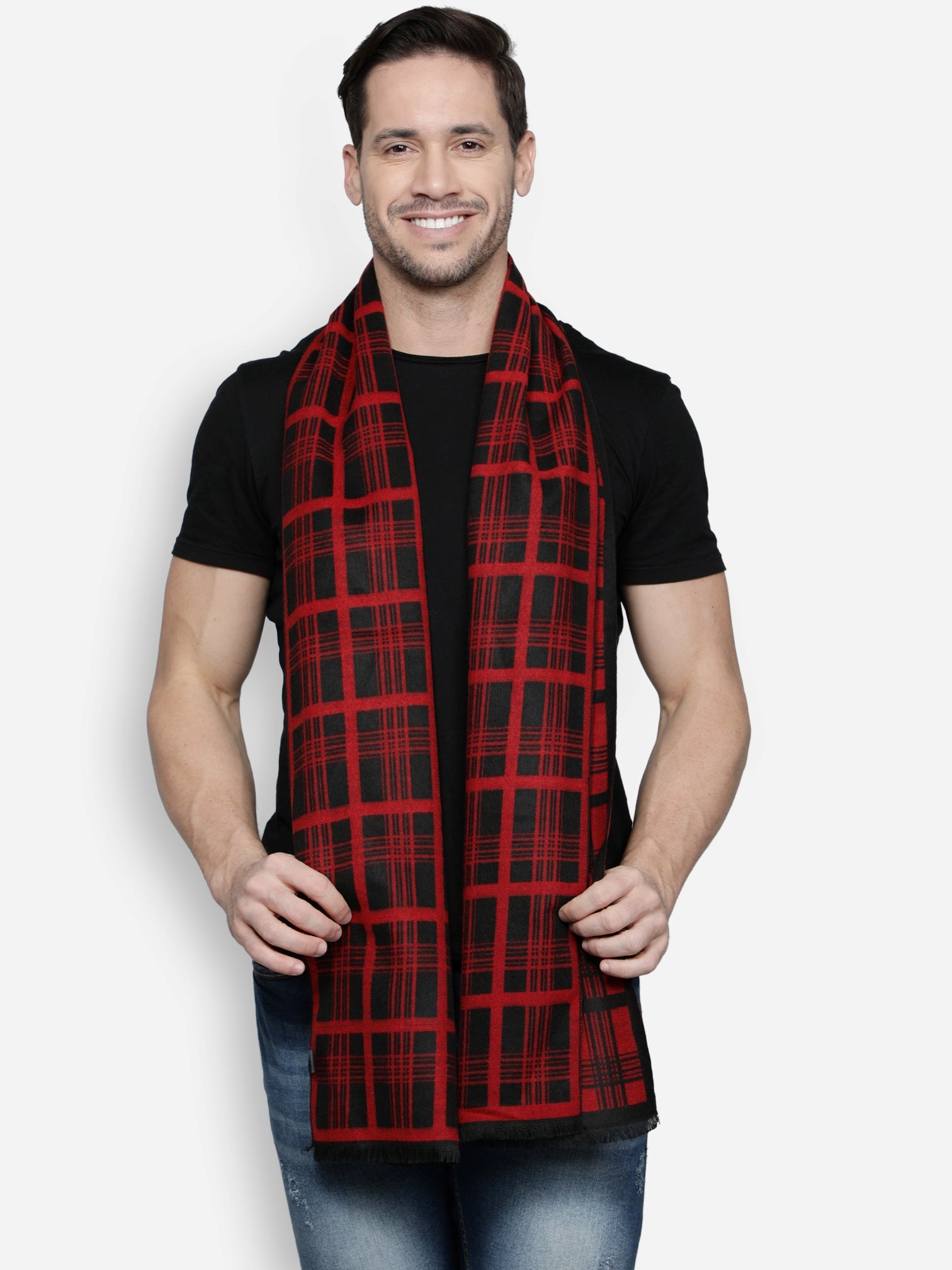 Alvaro Castagnino Men's Maroon::Black Colored Viscose Muffler